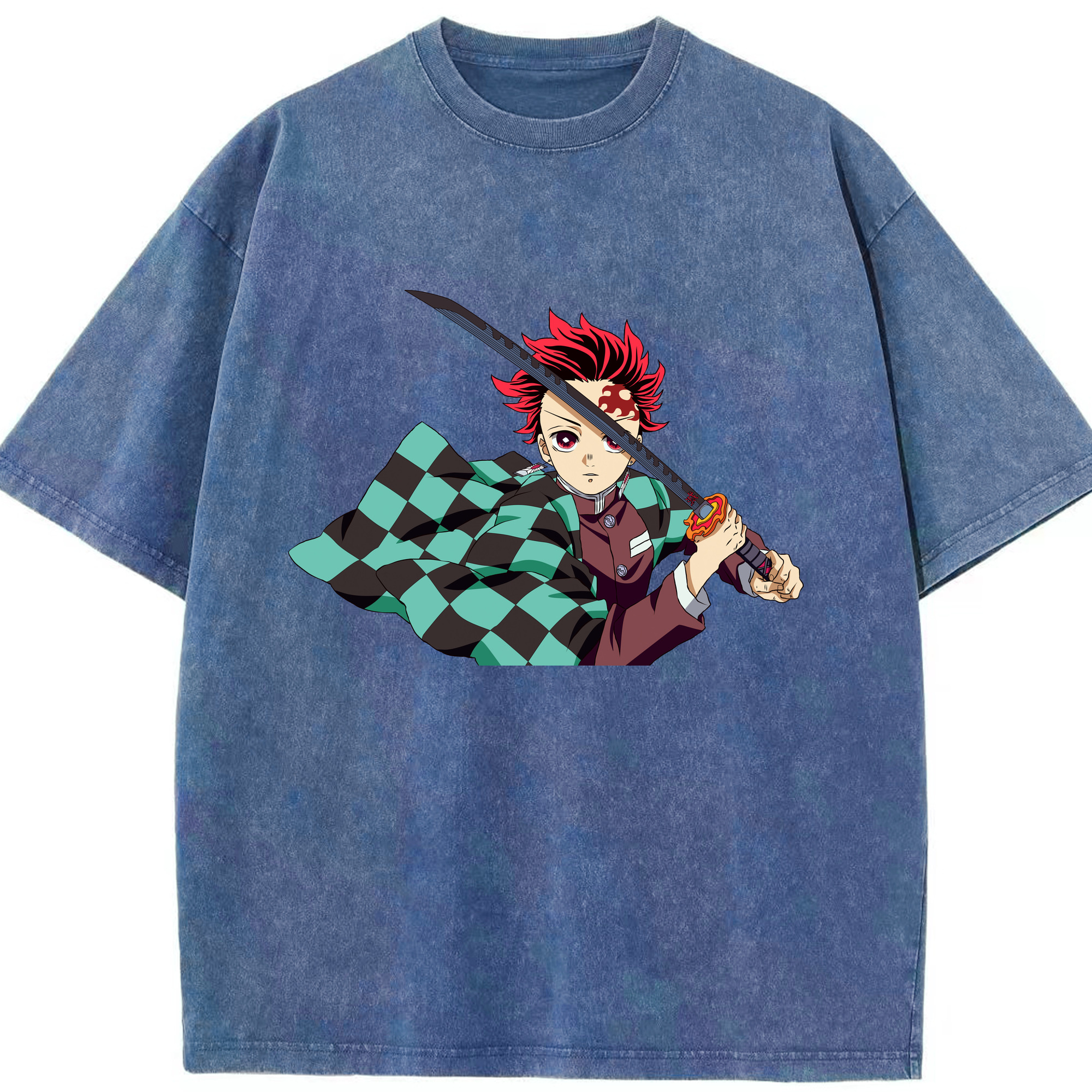 （画像用） 鬼滅の刃 竈門 炭治郎／かまど たんじろう Kamado Tanjirou 綿100% ヴィンテージ風 半袖Tシャツ（フロントプリント）