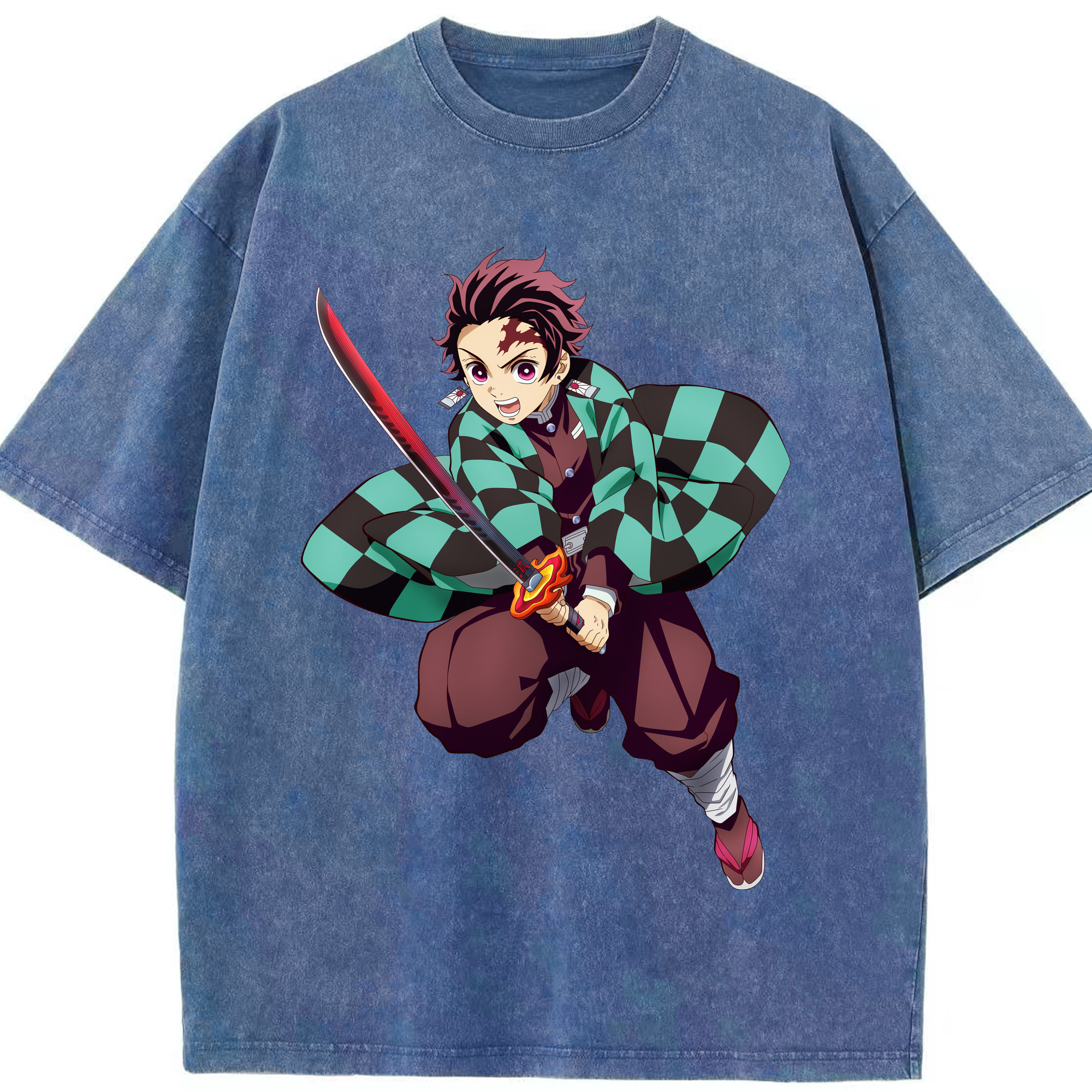 （画像用） 鬼滅の刃 竈門 炭治郎／かまど たんじろう Kamado Tanjirou 綿100% ヴィンテージ風 半袖Tシャツ（フロントプリント）