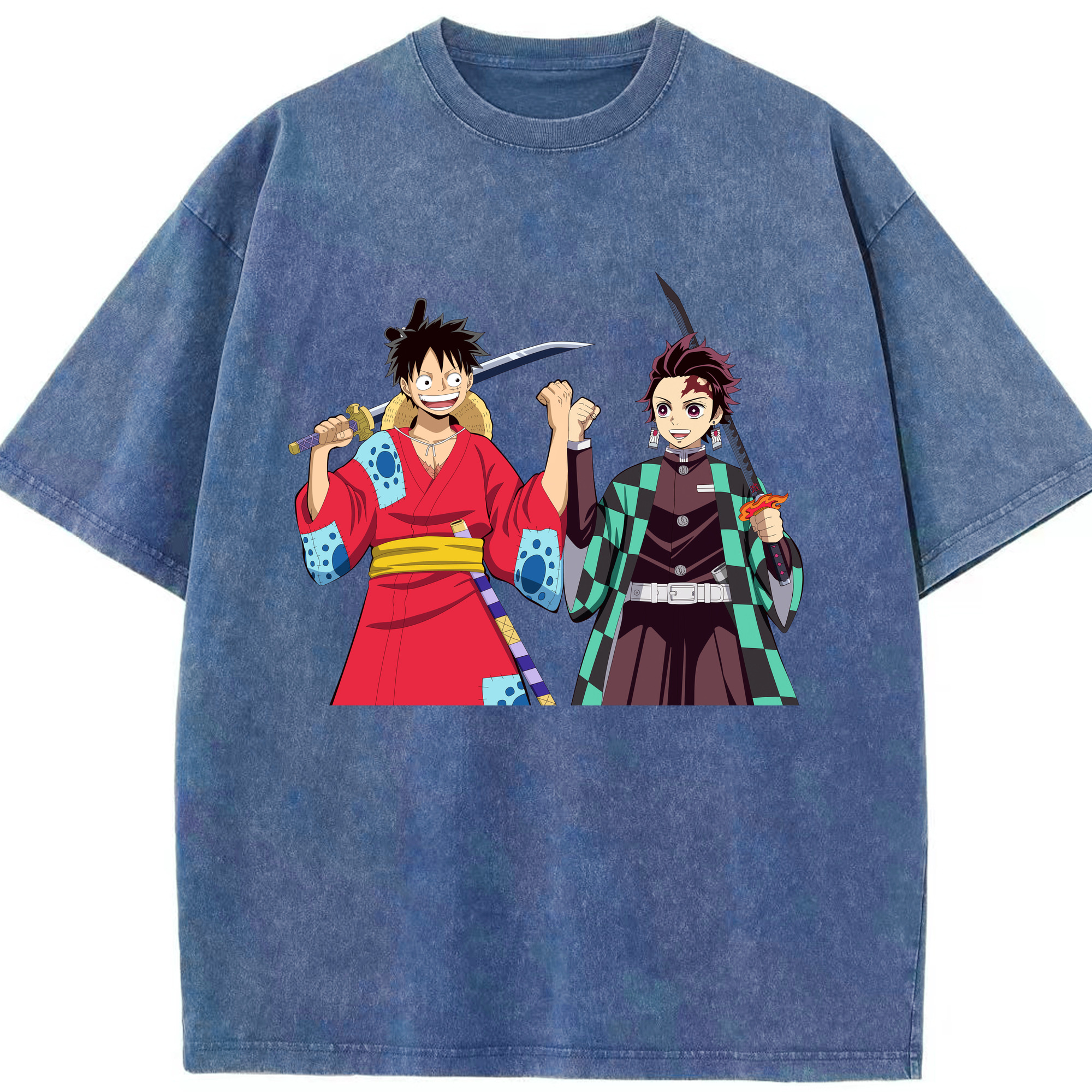 （画像用） 鬼滅の刃 竈門 炭治郎／かまど たんじろう Kamado Tanjirou 綿100% ヴィンテージ風 半袖Tシャツ（フロントプリント）