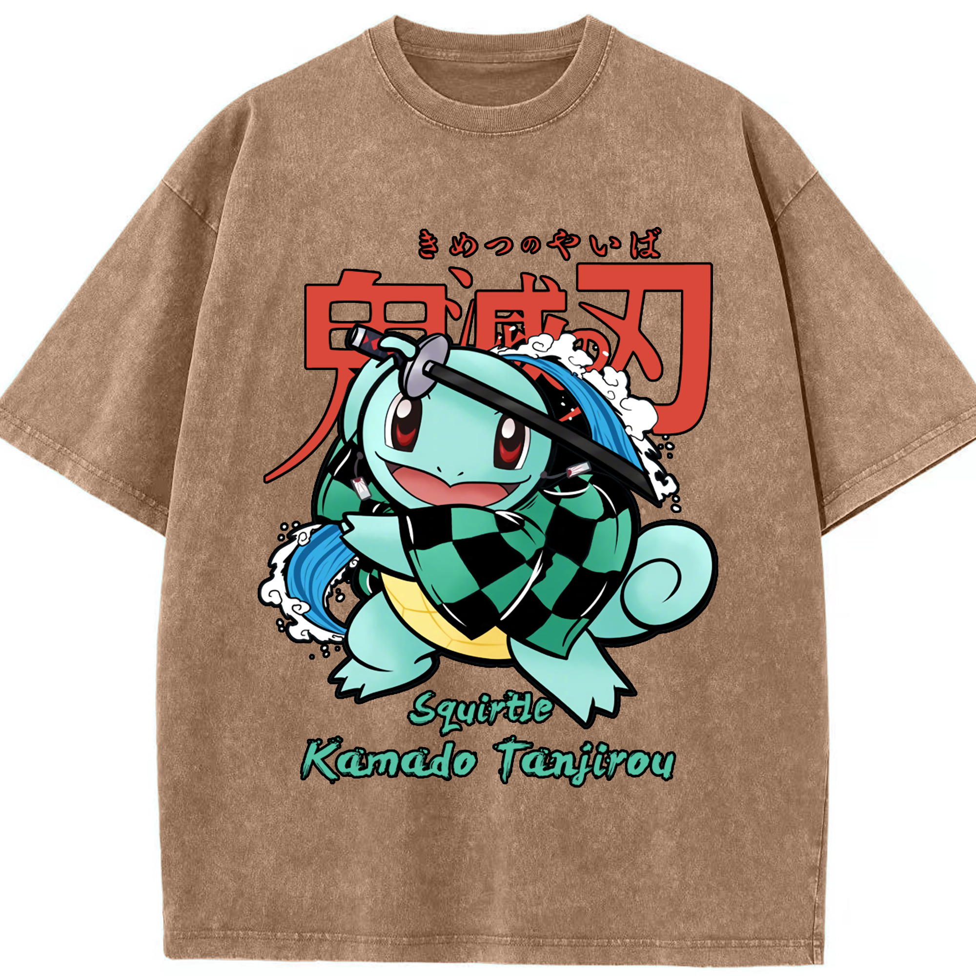 （画像用） 鬼滅の刃 竈門 炭治郎／かまど たんじろう Kamado Tanjirou 綿100% ヴィンテージ風 半袖Tシャツ（フロントプリント）