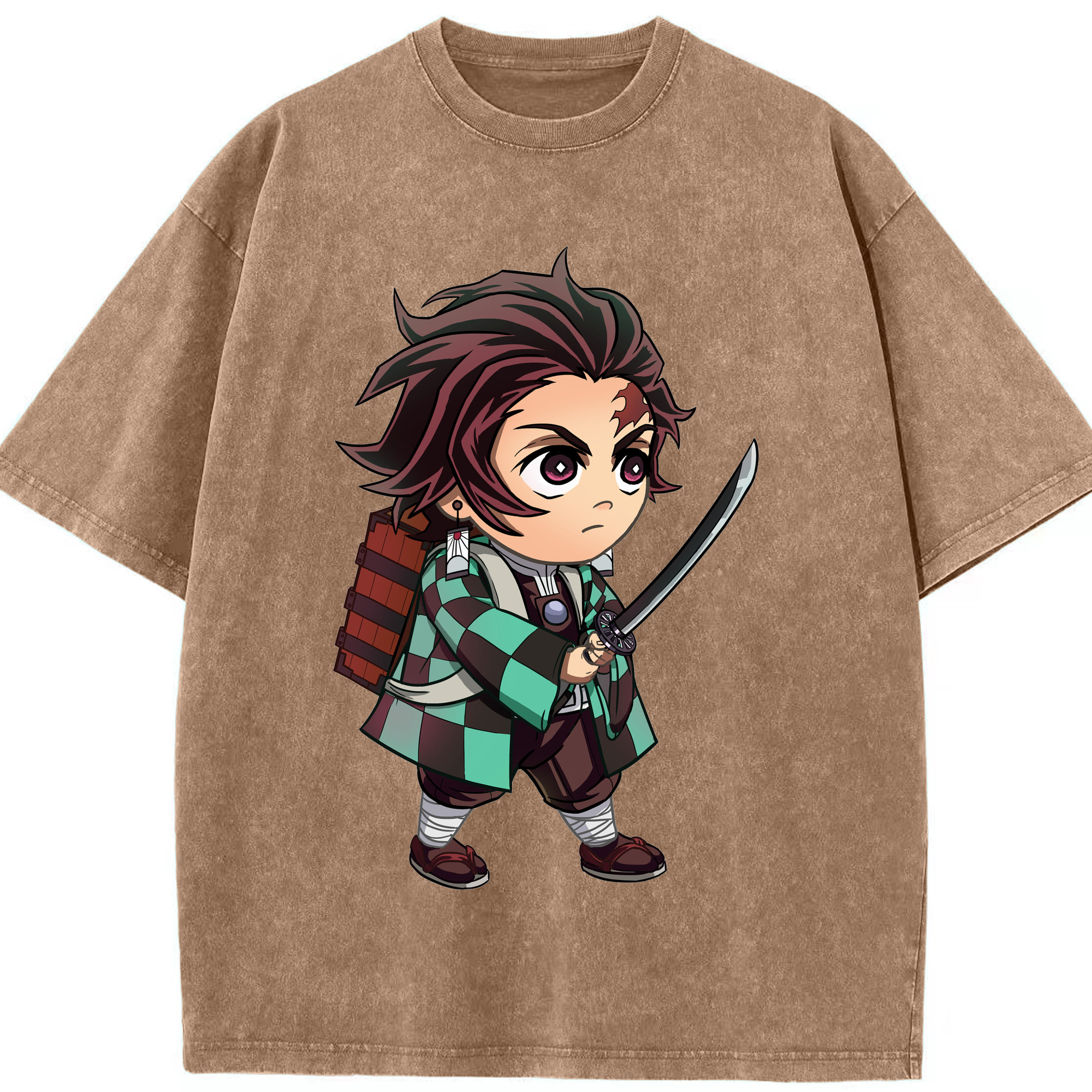 （画像用） 鬼滅の刃 竈門 炭治郎／かまど たんじろう Kamado Tanjirou 綿100% ヴィンテージ風 半袖Tシャツ（フロントプリント）
