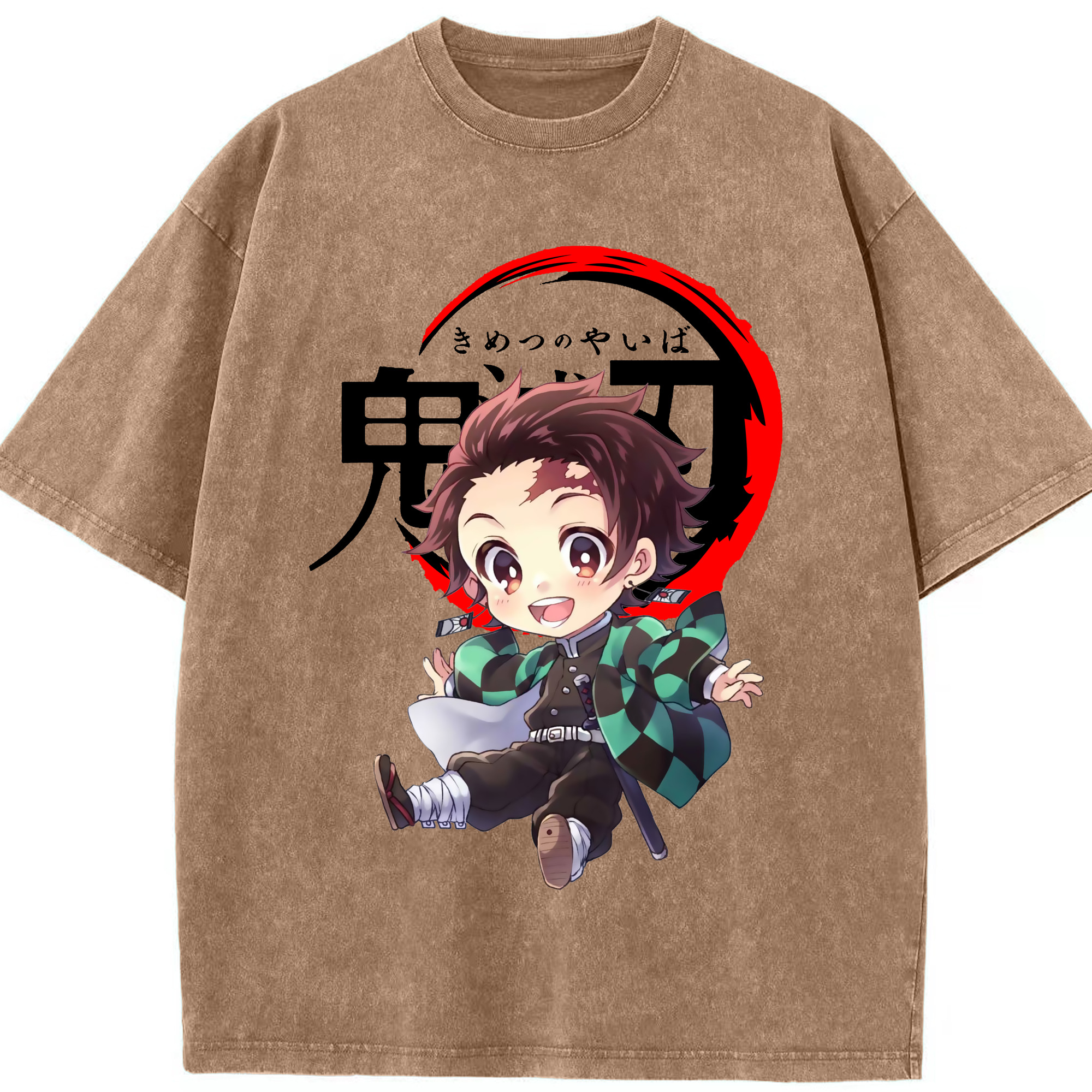（画像用） 鬼滅の刃 竈門 炭治郎／かまど たんじろう Kamado Tanjirou 綿100% ヴィンテージ風 半袖Tシャツ（フロントプリント）