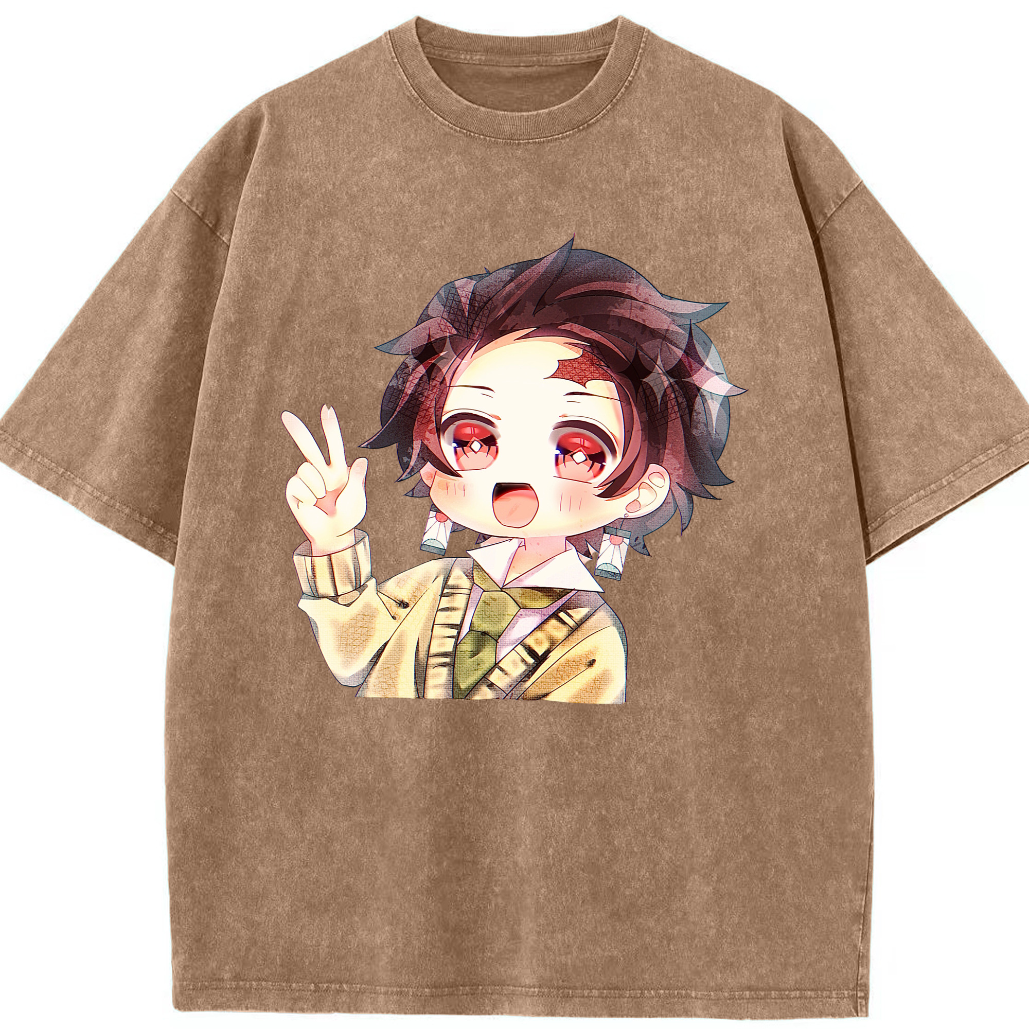 （画像用） 鬼滅の刃 竈門 炭治郎／かまど たんじろう Kamado Tanjirou 綿100% ヴィンテージ風 半袖Tシャツ（フロントプリント）