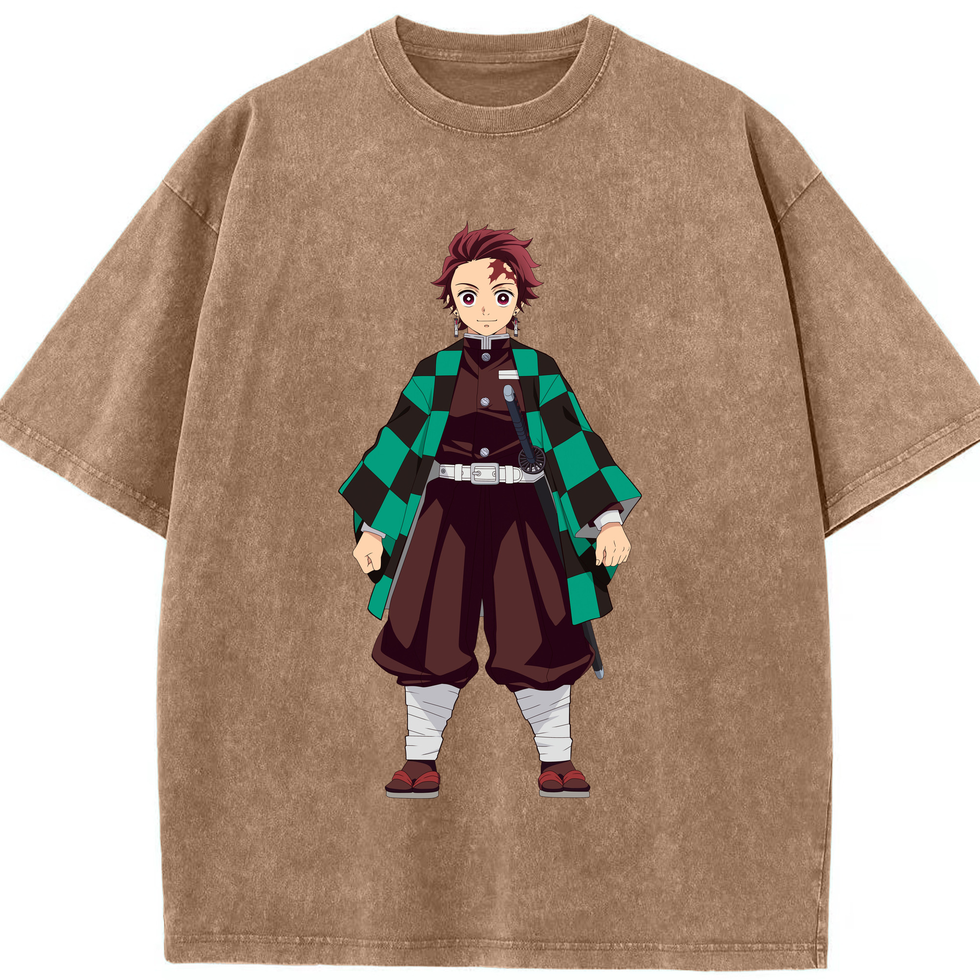 （画像用） 鬼滅の刃 竈門 炭治郎／かまど たんじろう Kamado Tanjirou 綿100% ヴィンテージ風 半袖Tシャツ（フロントプリント）