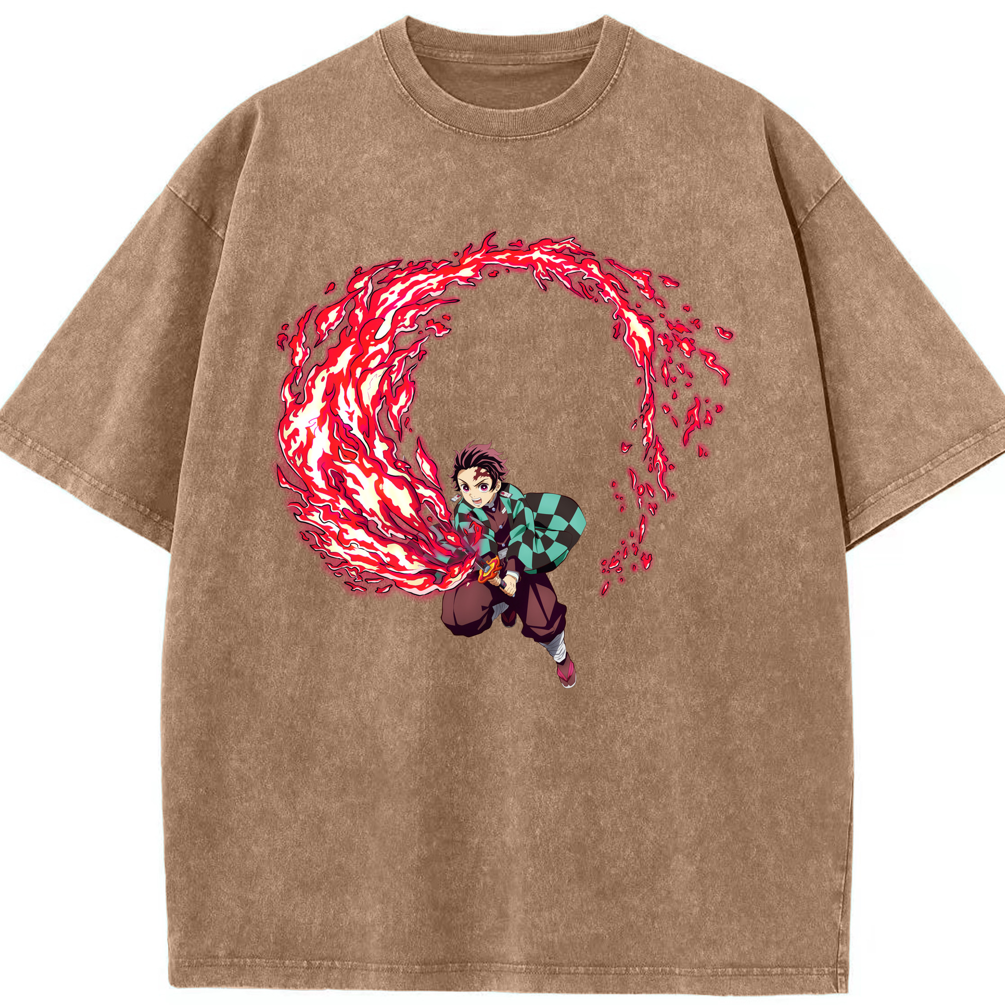 （画像用） 鬼滅の刃 竈門 炭治郎／かまど たんじろう Kamado Tanjirou 綿100% ヴィンテージ風 半袖Tシャツ（フロントプリント）