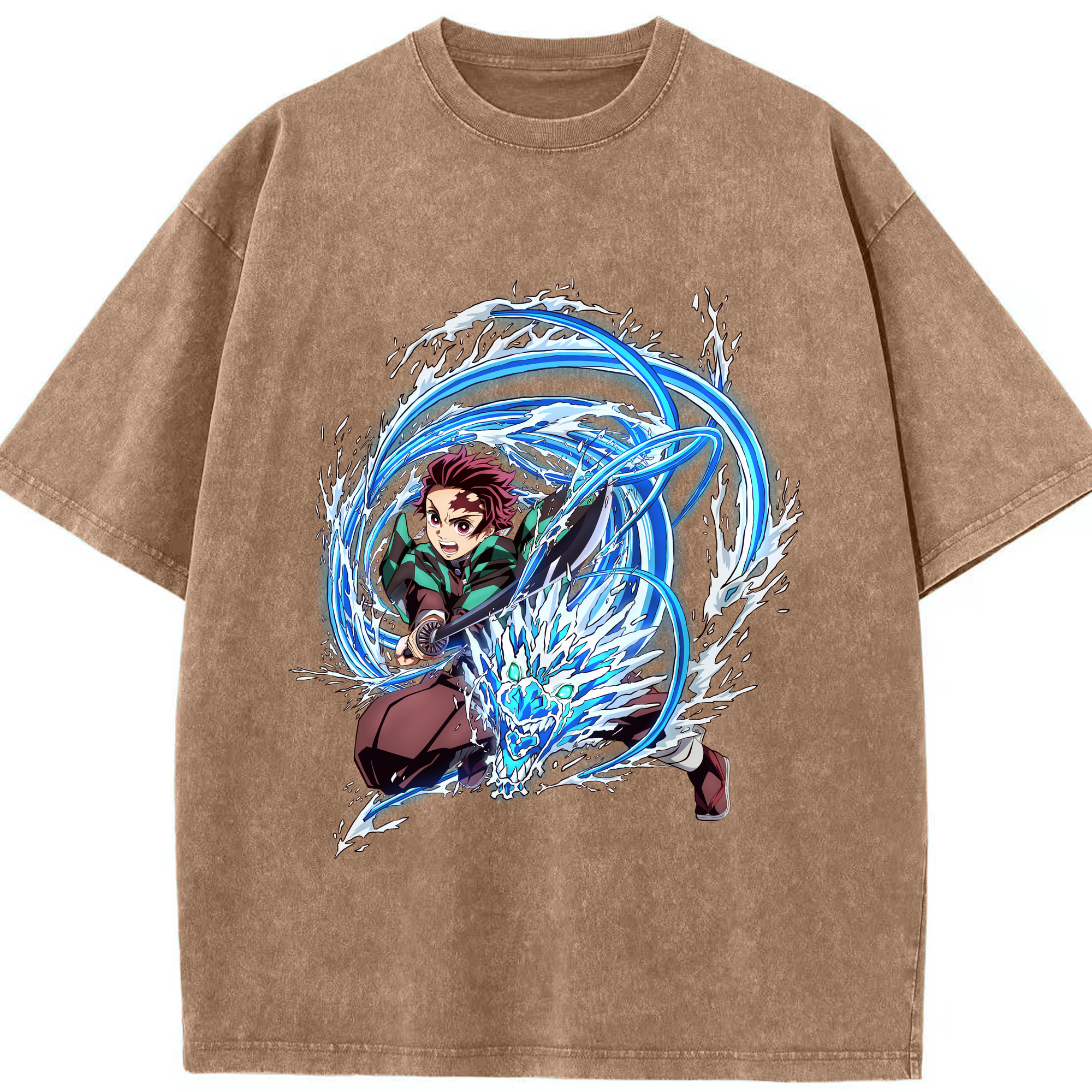 （画像用） 鬼滅の刃 竈門 炭治郎／かまど たんじろう Kamado Tanjirou 綿100% ヴィンテージ風 半袖Tシャツ（フロントプリント）