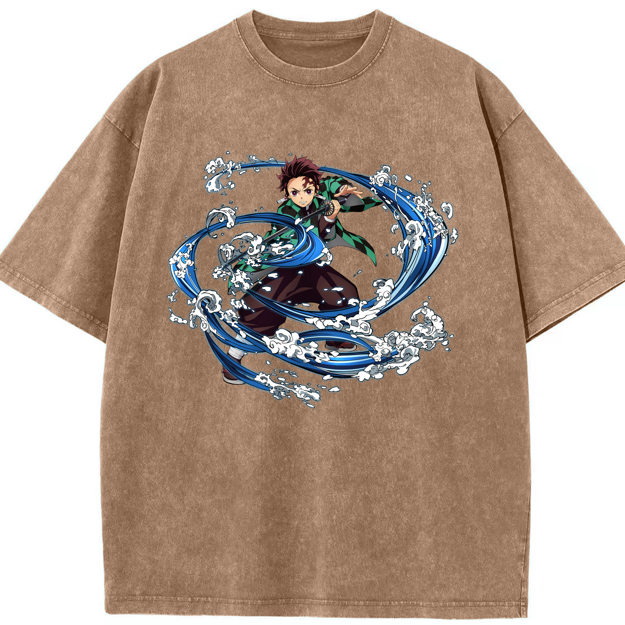 （画像用） 鬼滅の刃 竈門 炭治郎／かまど たんじろう Kamado Tanjirou 綿100% ヴィンテージ風 半袖Tシャツ（フロントプリント）