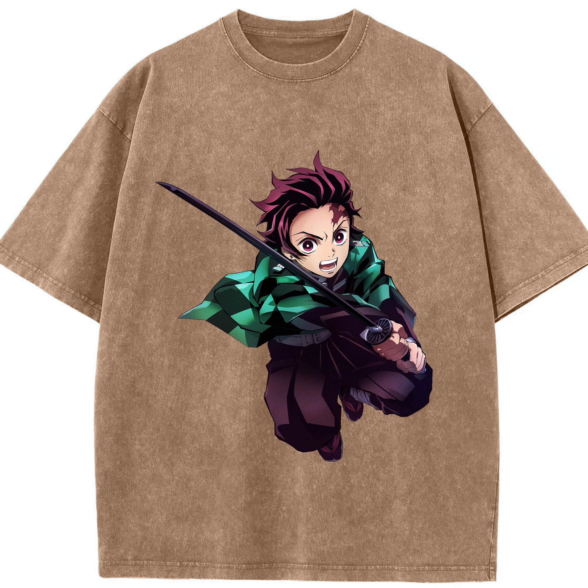 （画像用） 鬼滅の刃 竈門 炭治郎／かまど たんじろう Kamado Tanjirou 綿100% ヴィンテージ風 半袖Tシャツ（フロントプリント）
