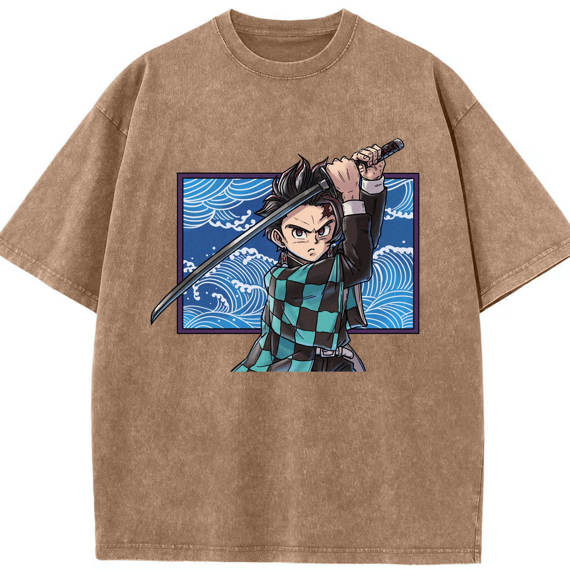 （画像用） 鬼滅の刃 竈門 炭治郎／かまど たんじろう Kamado Tanjirou 綿100% ヴィンテージ風 半袖Tシャツ（フロントプリント）