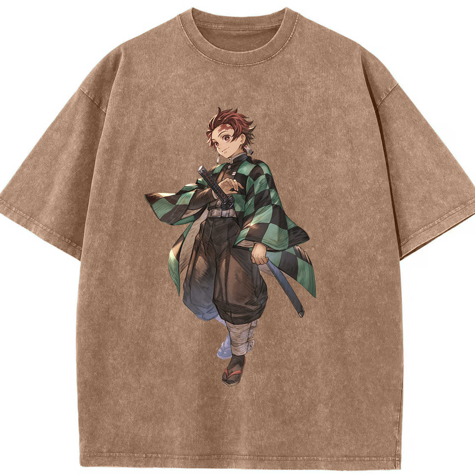 （画像用） 鬼滅の刃 竈門 炭治郎／かまど たんじろう Kamado Tanjirou 綿100% ヴィンテージ風 半袖Tシャツ（フロントプリント）