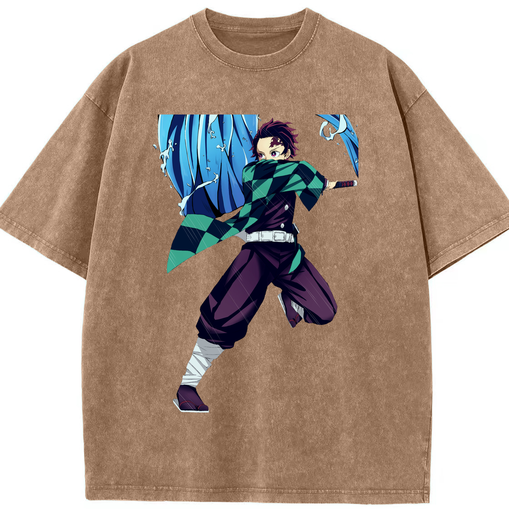 （画像用） 鬼滅の刃 竈門 炭治郎／かまど たんじろう Kamado Tanjirou 綿100% ヴィンテージ風 半袖Tシャツ（フロントプリント）