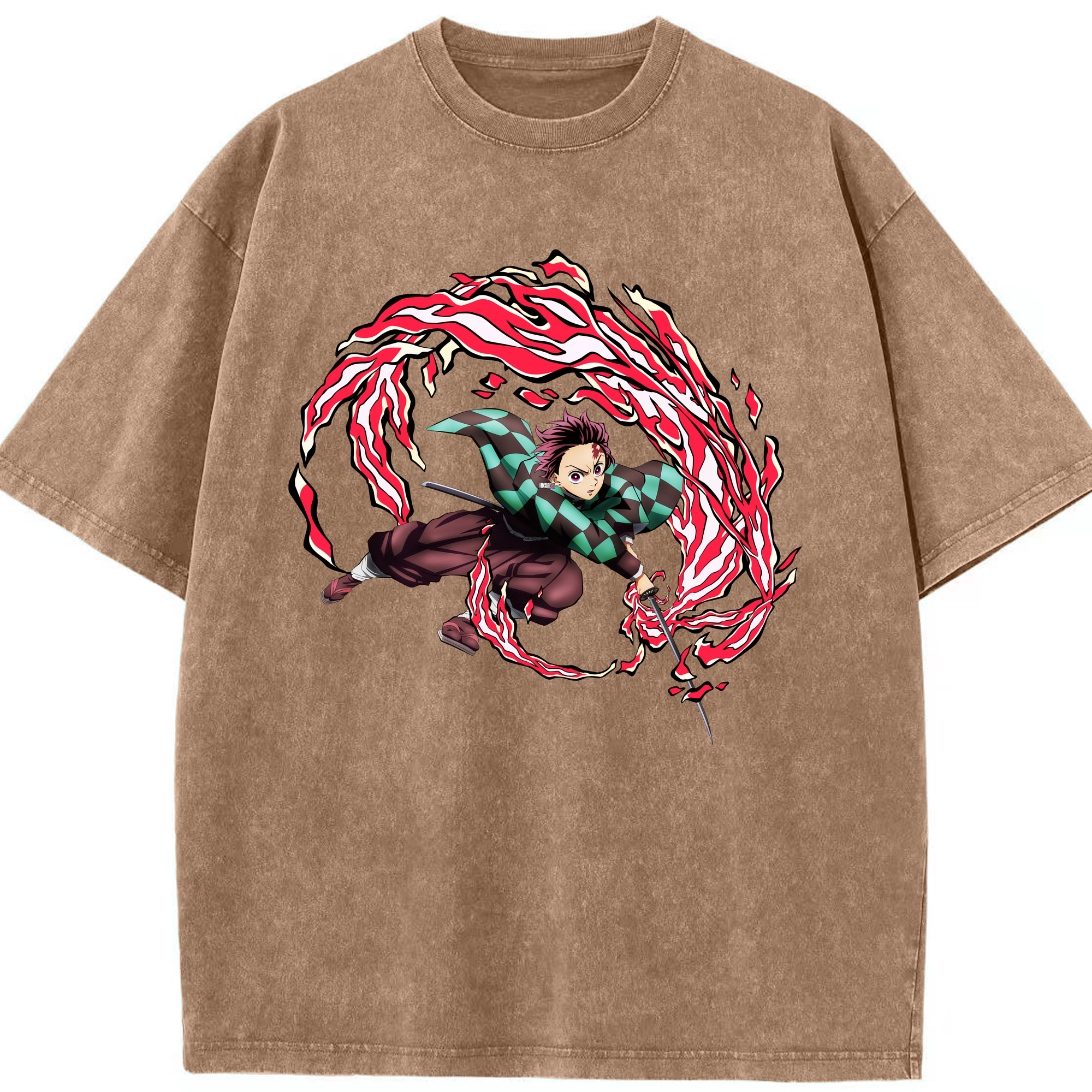 （画像用） 鬼滅の刃 竈門 炭治郎／かまど たんじろう Kamado Tanjirou 綿100% ヴィンテージ風 半袖Tシャツ（フロントプリント）