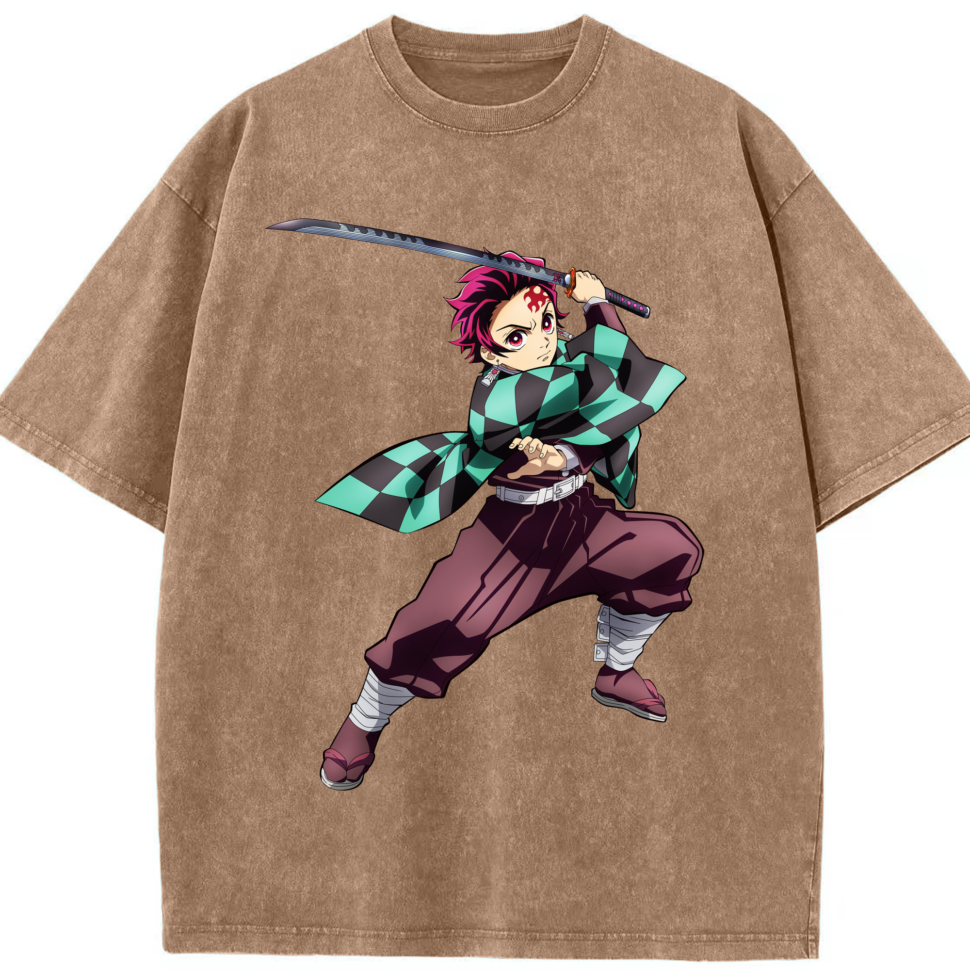 （画像用） 鬼滅の刃 竈門 炭治郎／かまど たんじろう Kamado Tanjirou 綿100% ヴィンテージ風 半袖Tシャツ（フロントプリント）