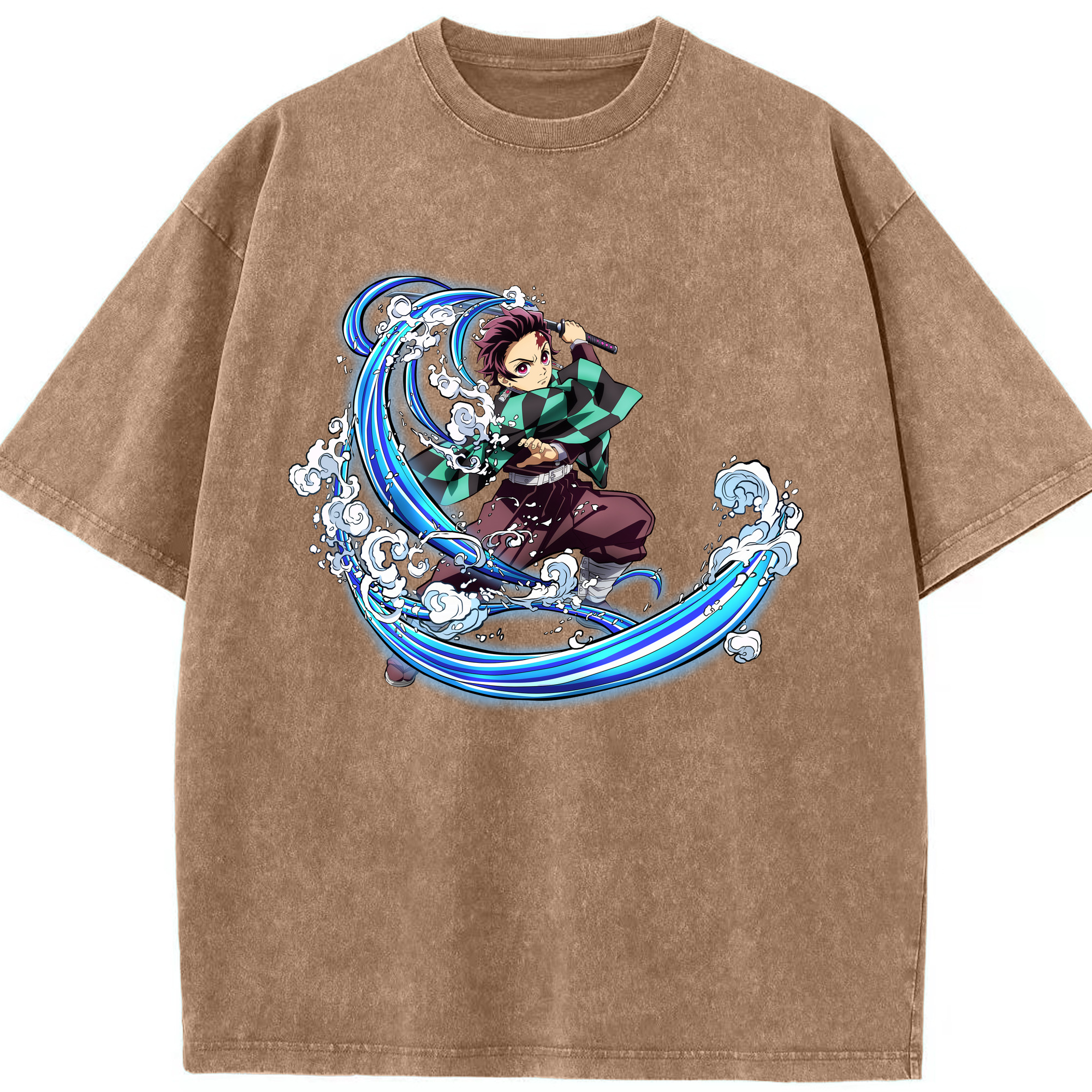 （画像用） 鬼滅の刃 竈門 炭治郎／かまど たんじろう Kamado Tanjirou 綿100% ヴィンテージ風 半袖Tシャツ（フロントプリント）