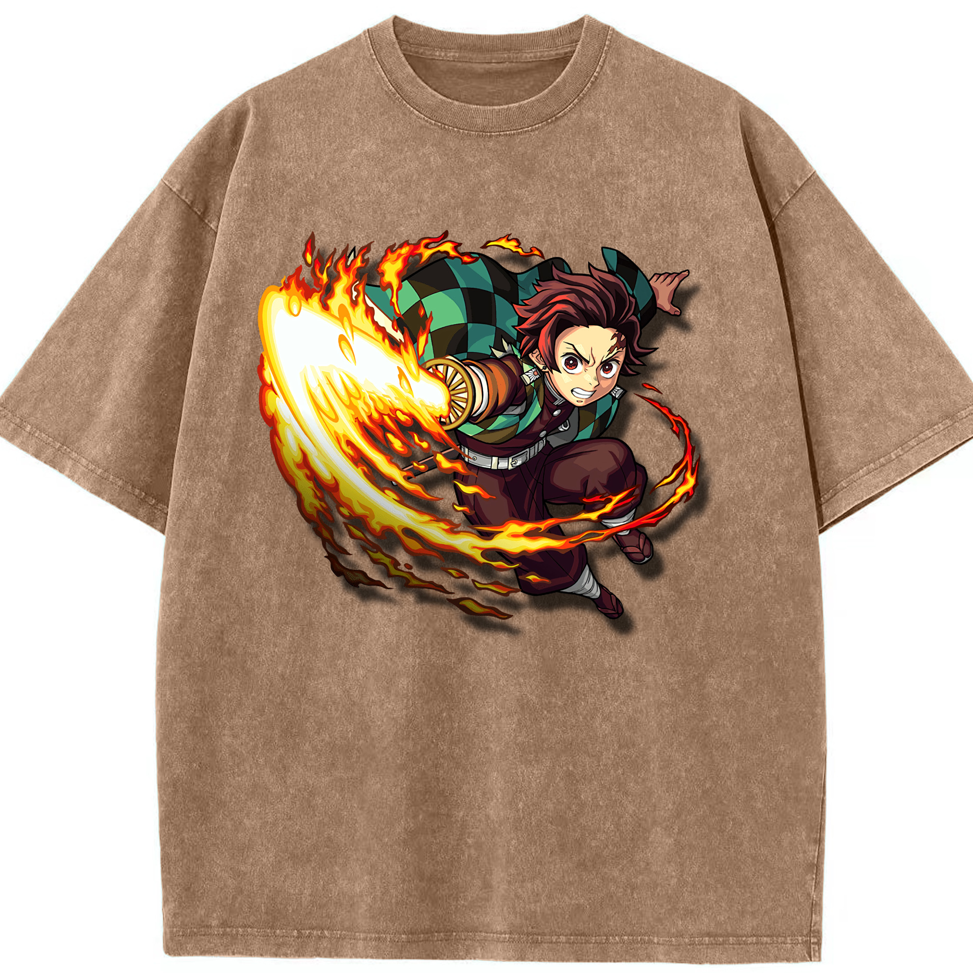 （画像用） 鬼滅の刃 竈門 炭治郎／かまど たんじろう Kamado Tanjirou 綿100% ヴィンテージ風 半袖Tシャツ（フロントプリント）