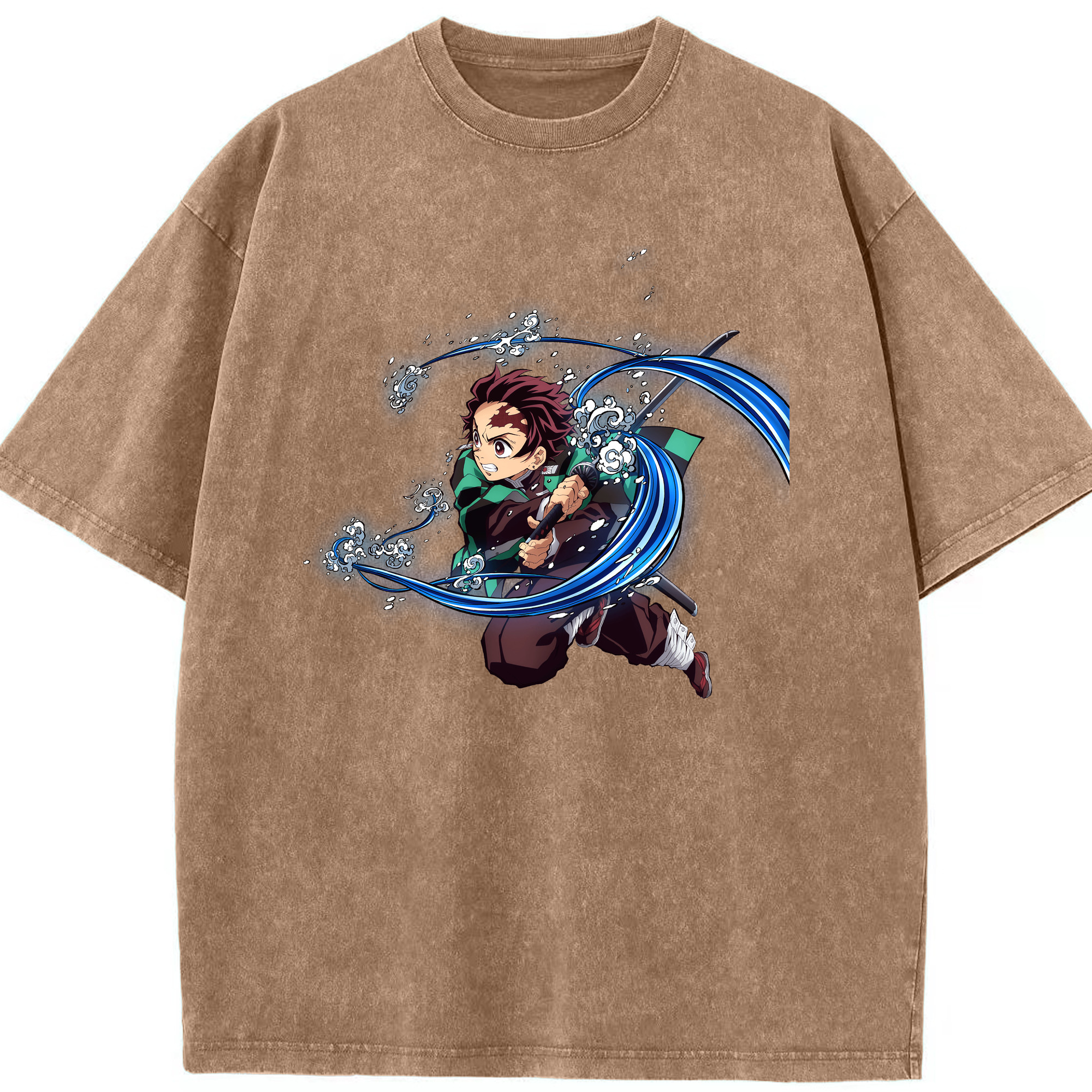 （画像用） 鬼滅の刃 竈門 炭治郎／かまど たんじろう Kamado Tanjirou 綿100% ヴィンテージ風 半袖Tシャツ（フロントプリント）
