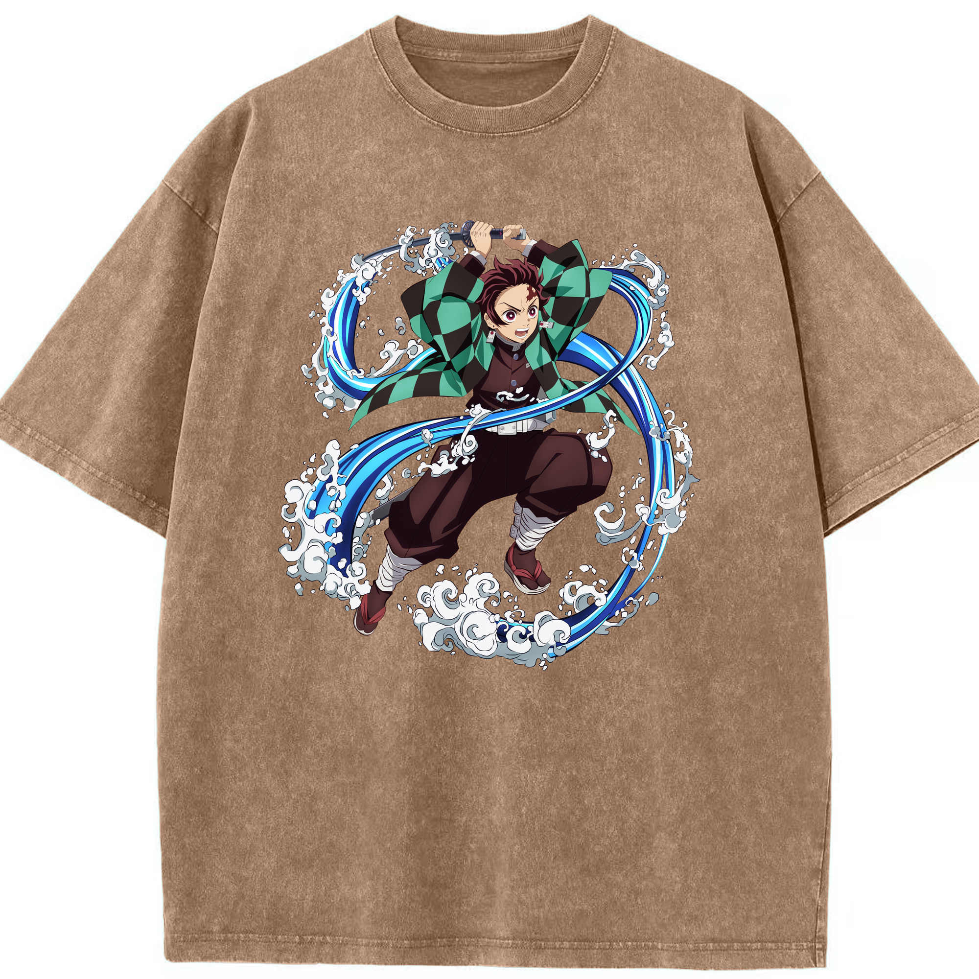 （画像用） 鬼滅の刃 竈門 炭治郎／かまど たんじろう Kamado Tanjirou 綿100% ヴィンテージ風 半袖Tシャツ（フロントプリント）