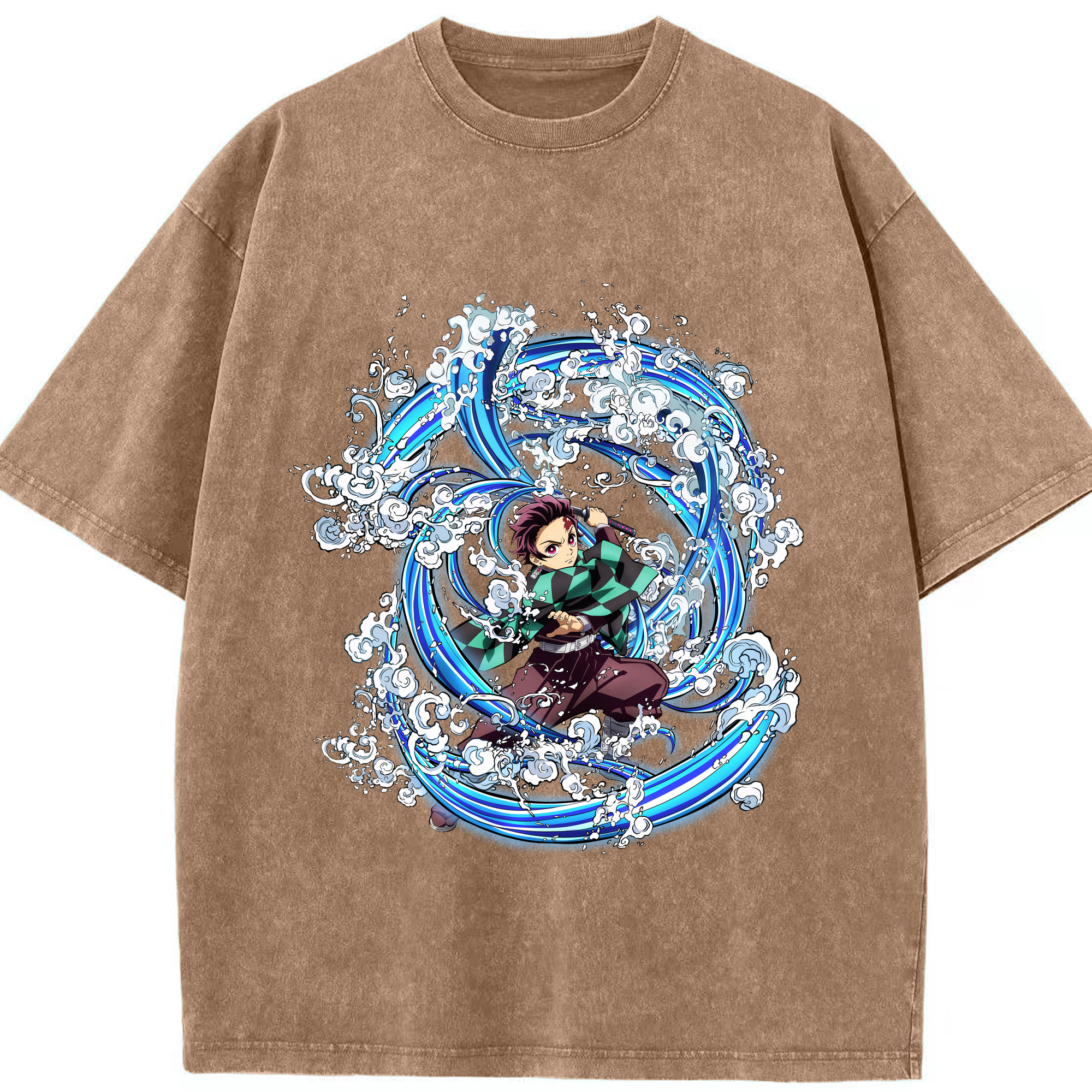（画像用） 鬼滅の刃 竈門 炭治郎／かまど たんじろう Kamado Tanjirou 綿100% ヴィンテージ風 半袖Tシャツ（フロントプリント）