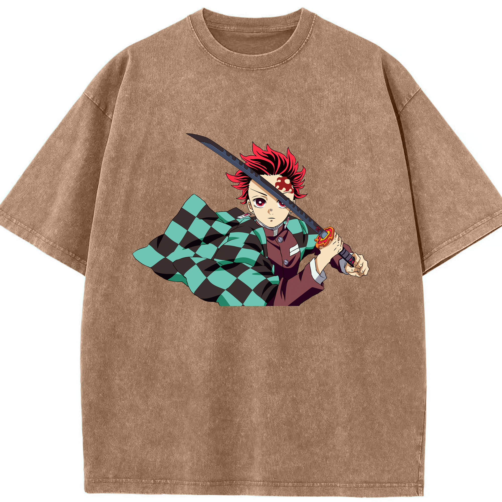 （画像用） 鬼滅の刃 竈門 炭治郎／かまど たんじろう Kamado Tanjirou 綿100% ヴィンテージ風 半袖Tシャツ（フロントプリント）