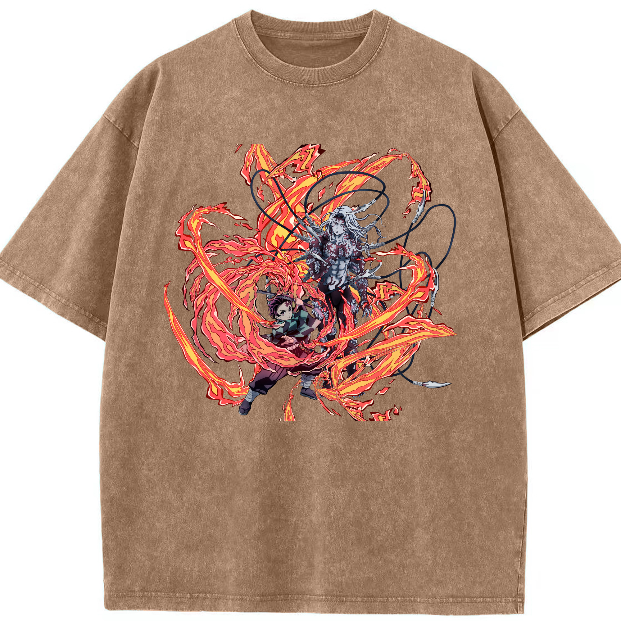 （画像用） 鬼滅の刃 竈門 炭治郎／かまど たんじろう Kamado Tanjirou 綿100% ヴィンテージ風 半袖Tシャツ（フロントプリント）