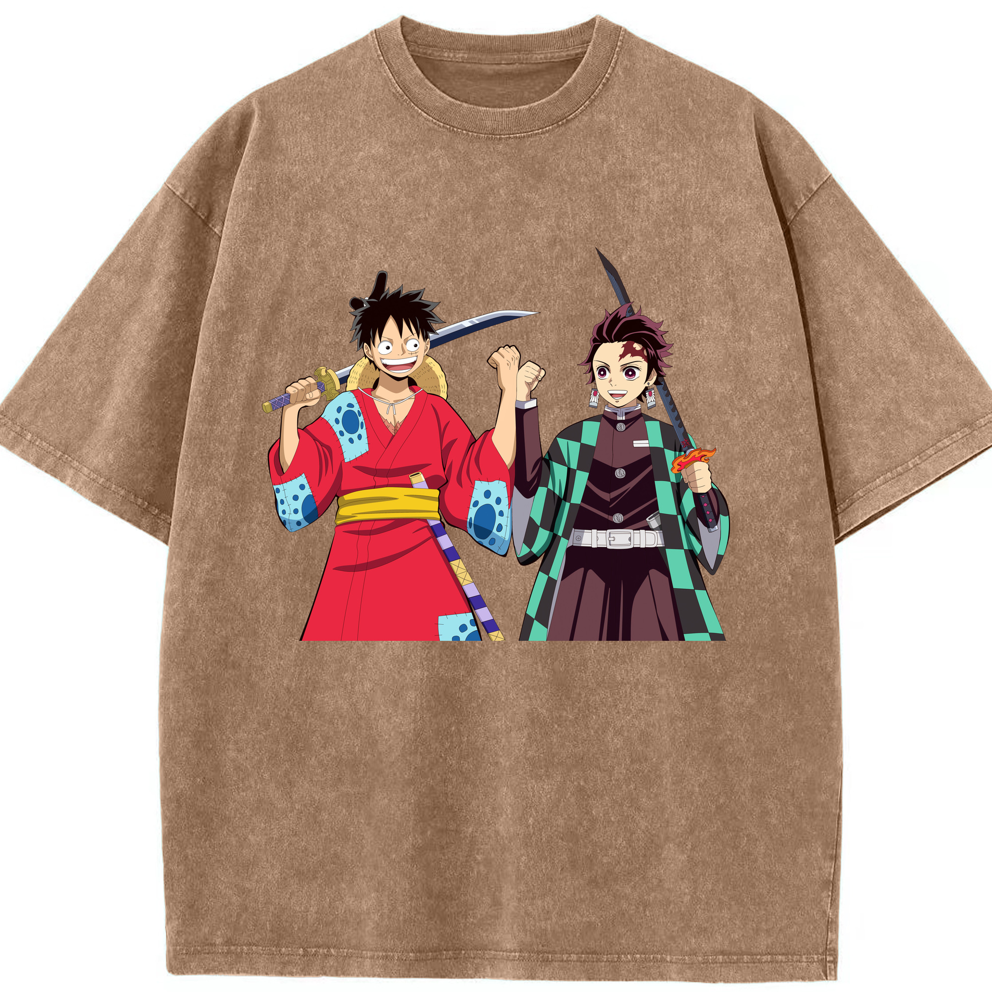 （画像用） 鬼滅の刃 竈門 炭治郎／かまど たんじろう Kamado Tanjirou 綿100% ヴィンテージ風 半袖Tシャツ（フロントプリント）