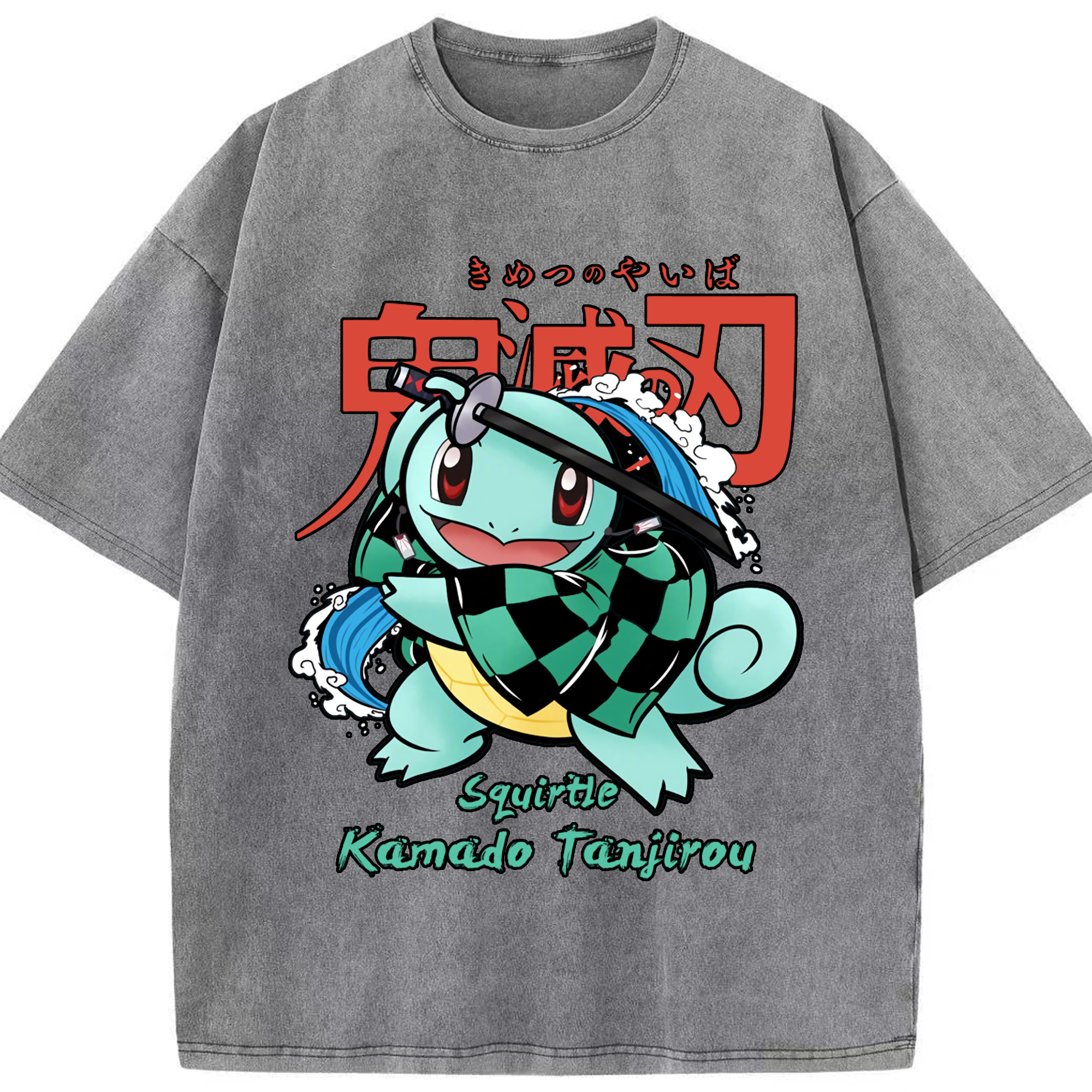 （画像用） 鬼滅の刃 竈門 炭治郎／かまど たんじろう Kamado Tanjirou 綿100% ヴィンテージ風 半袖Tシャツ（フロントプリント）