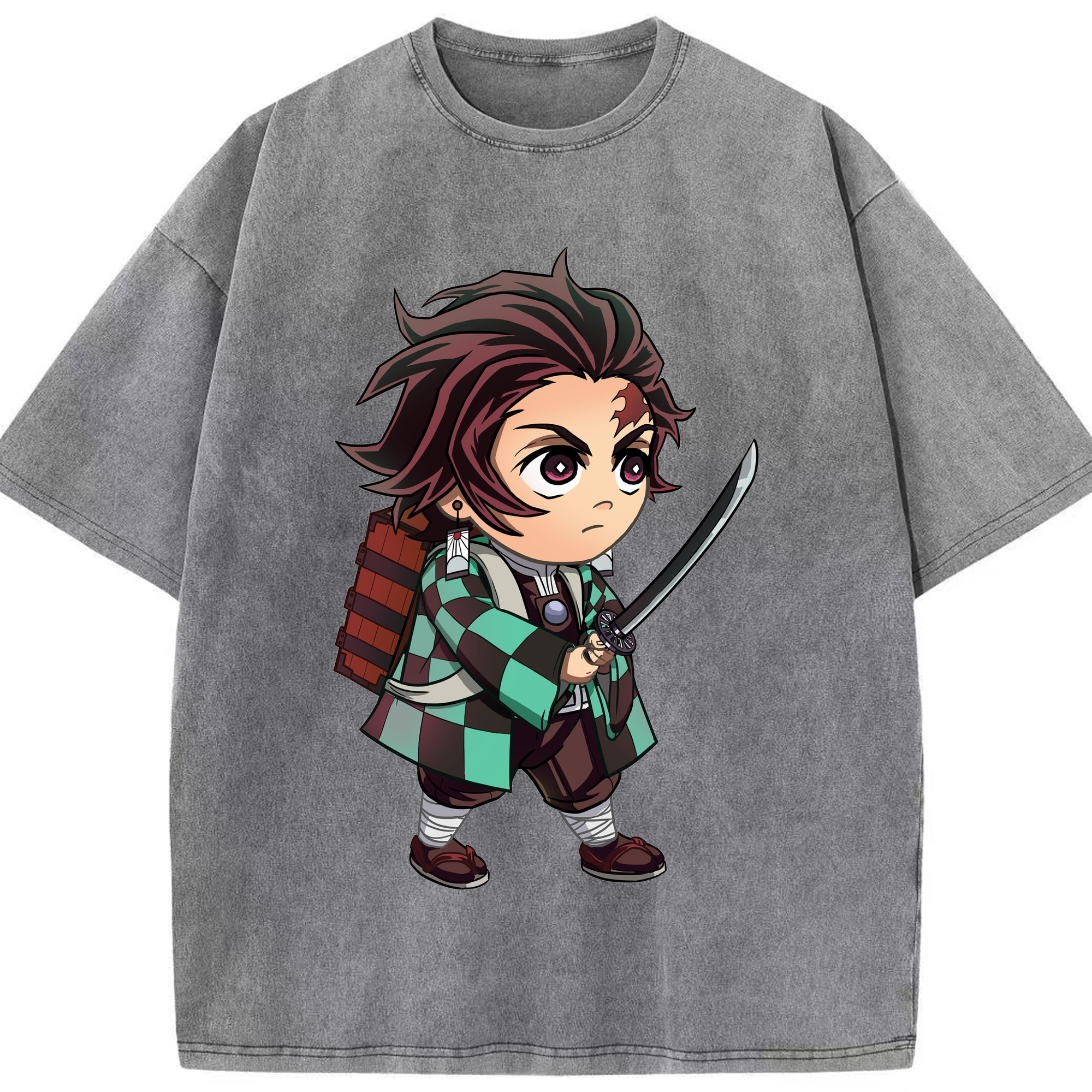 （画像用） 鬼滅の刃 竈門 炭治郎／かまど たんじろう Kamado Tanjirou 綿100% ヴィンテージ風 半袖Tシャツ（フロントプリント）