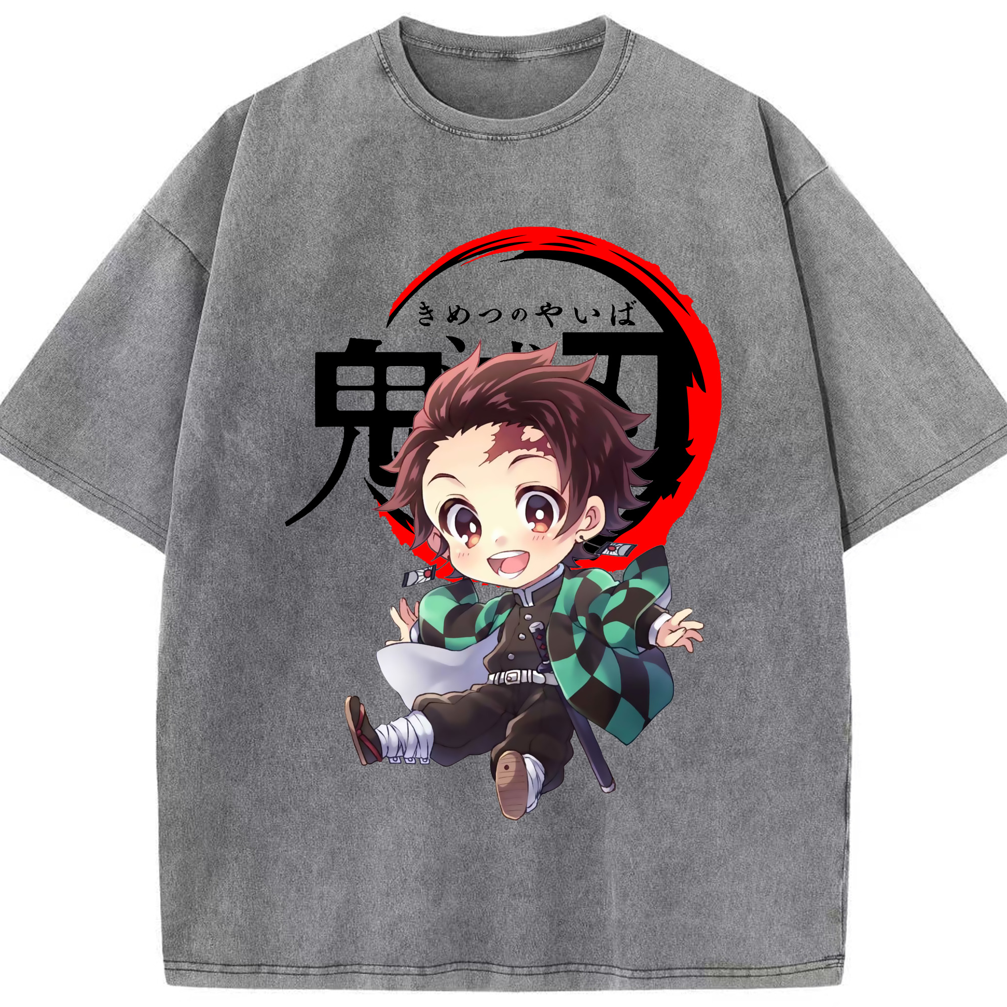 （画像用） 鬼滅の刃 竈門 炭治郎／かまど たんじろう Kamado Tanjirou 綿100% ヴィンテージ風 半袖Tシャツ（フロントプリント）