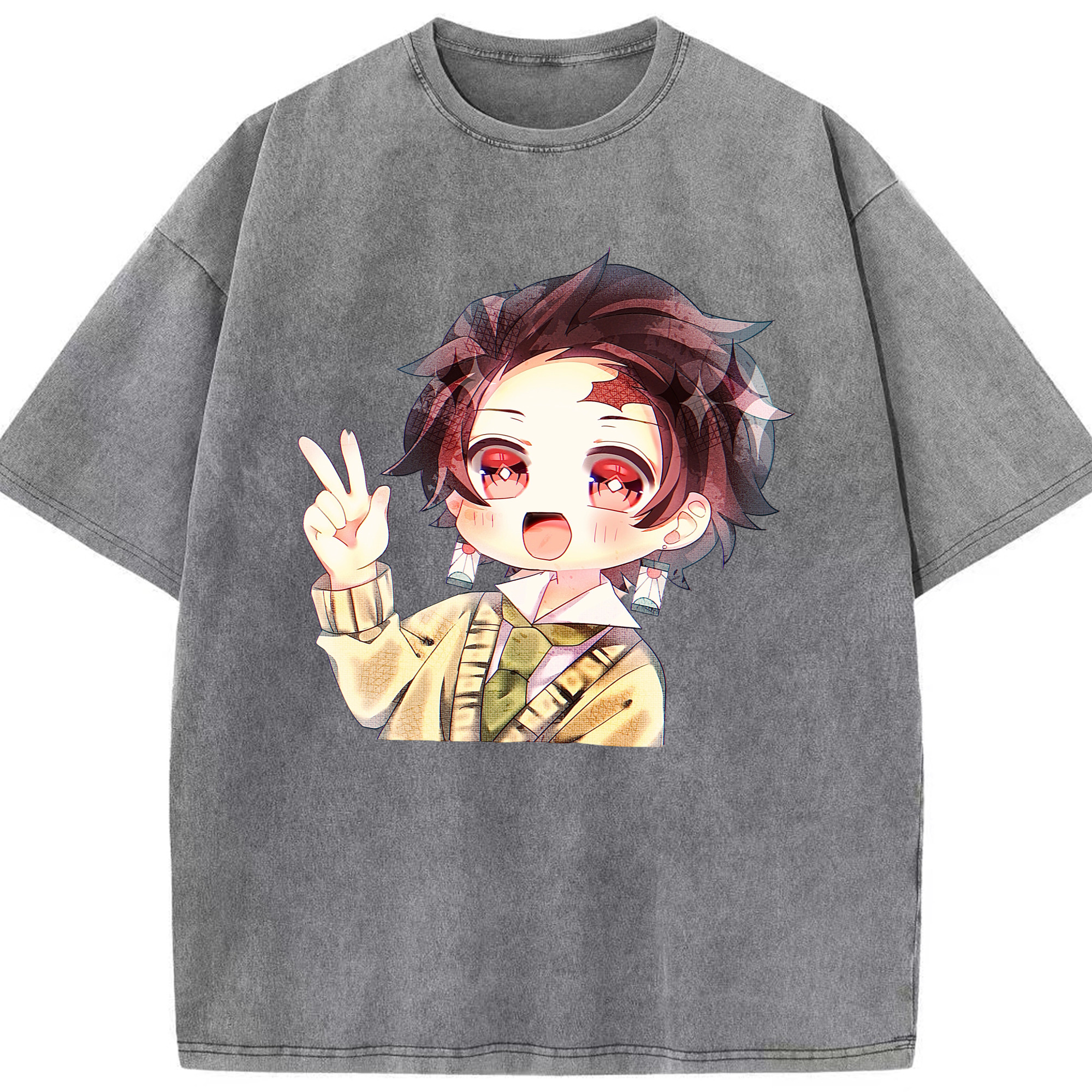 （画像用） 鬼滅の刃 竈門 炭治郎／かまど たんじろう Kamado Tanjirou 綿100% ヴィンテージ風 半袖Tシャツ（フロントプリント）