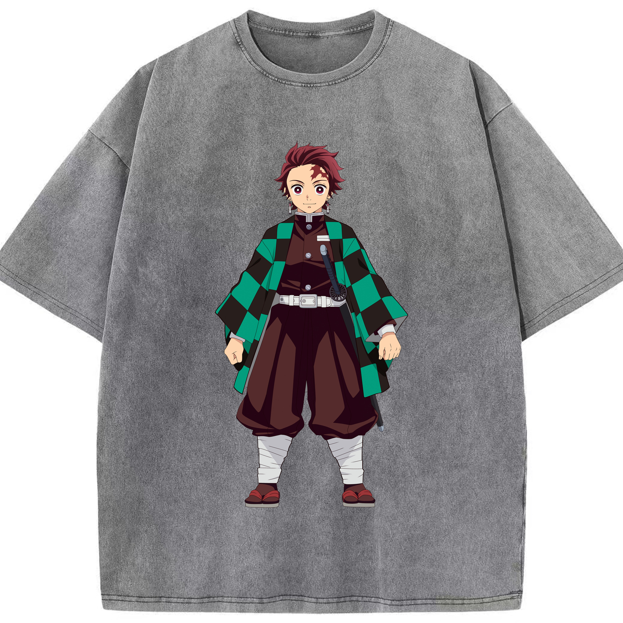 （画像用） 鬼滅の刃 竈門 炭治郎／かまど たんじろう Kamado Tanjirou 綿100% ヴィンテージ風 半袖Tシャツ（フロントプリント）