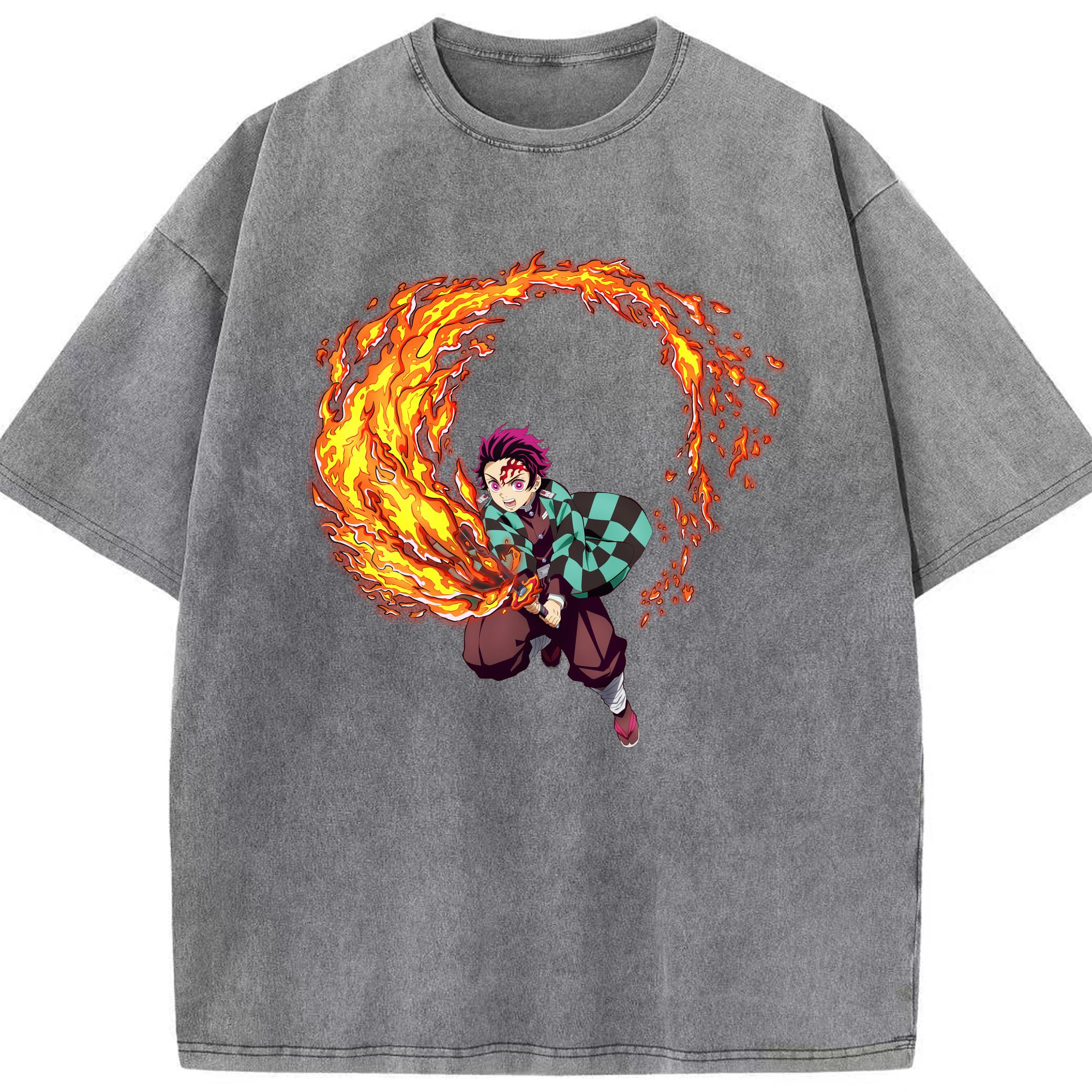 （画像用） 鬼滅の刃 竈門 炭治郎／かまど たんじろう Kamado Tanjirou 綿100% ヴィンテージ風 半袖Tシャツ（フロントプリント）