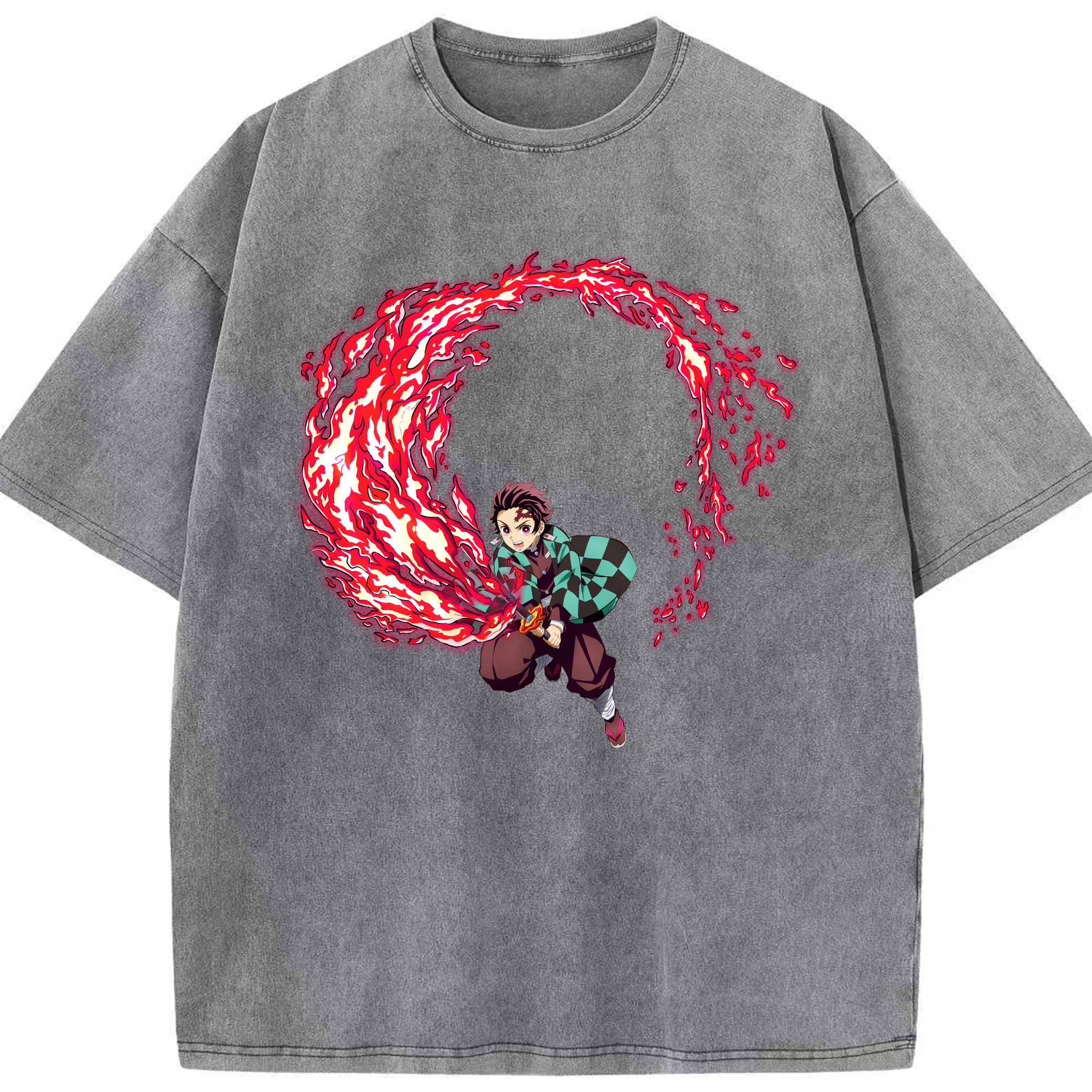 （画像用） 鬼滅の刃 竈門 炭治郎／かまど たんじろう Kamado Tanjirou 綿100% ヴィンテージ風 半袖Tシャツ（フロントプリント）