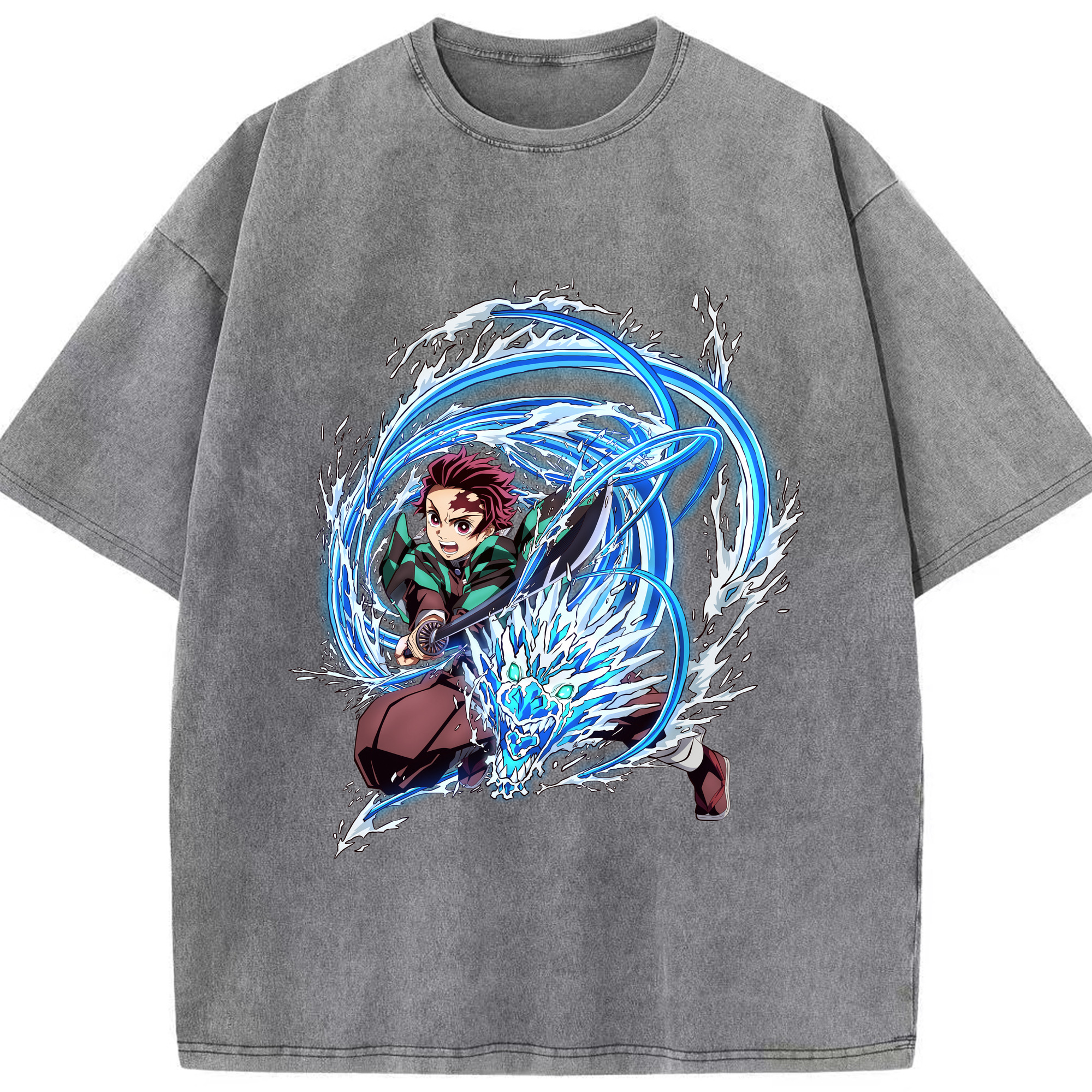 （画像用） 鬼滅の刃 竈門 炭治郎／かまど たんじろう Kamado Tanjirou 綿100% ヴィンテージ風 半袖Tシャツ（フロントプリント）