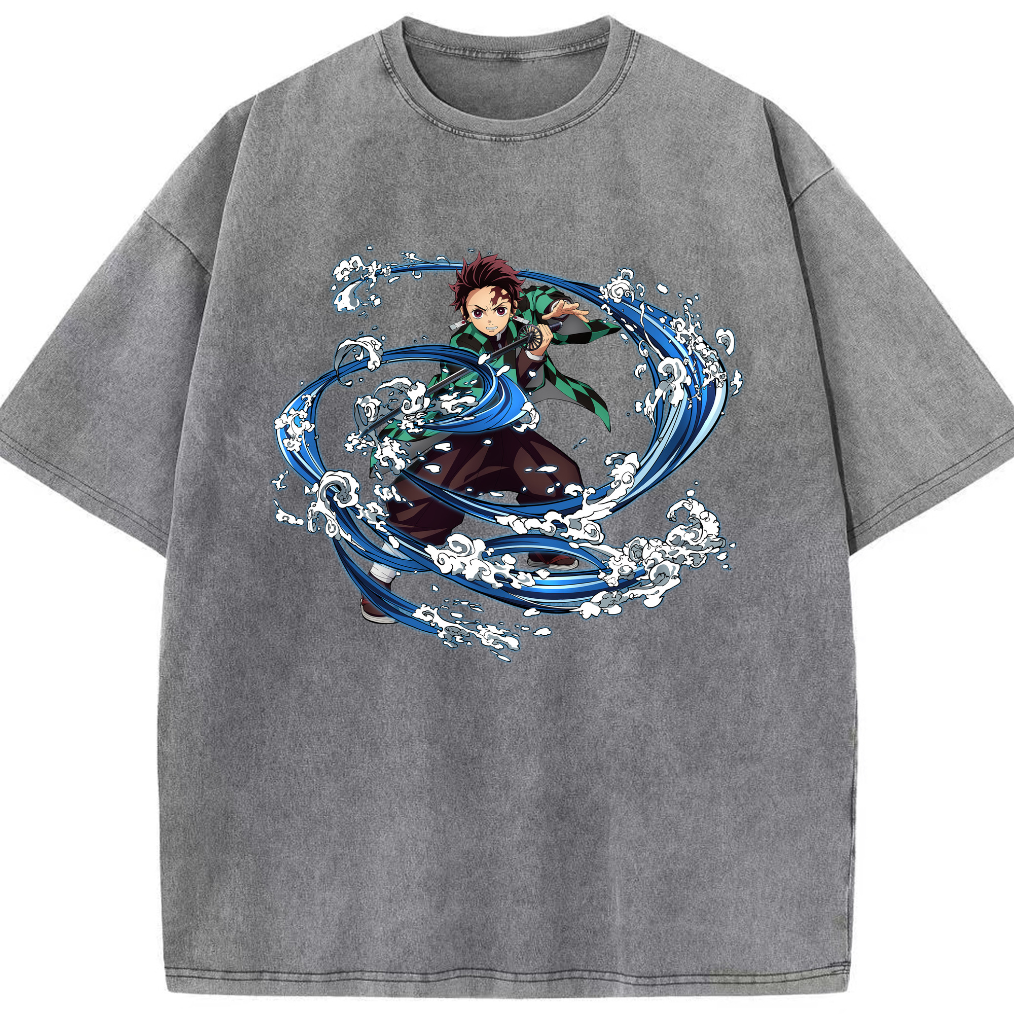 （画像用） 鬼滅の刃 竈門 炭治郎／かまど たんじろう Kamado Tanjirou 綿100% ヴィンテージ風 半袖Tシャツ（フロントプリント）
