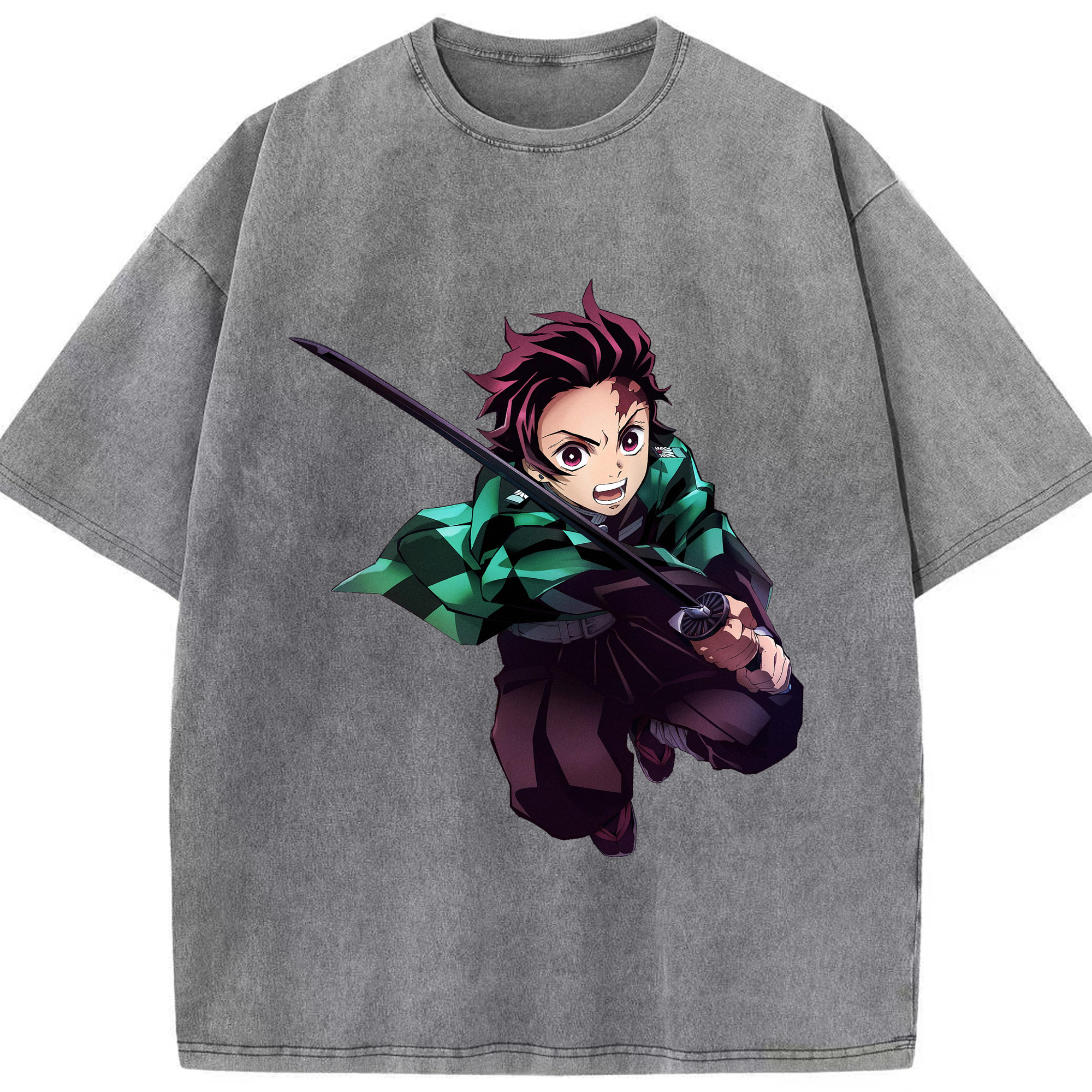 （画像用） 鬼滅の刃 竈門 炭治郎／かまど たんじろう Kamado Tanjirou 綿100% ヴィンテージ風 半袖Tシャツ（フロントプリント）