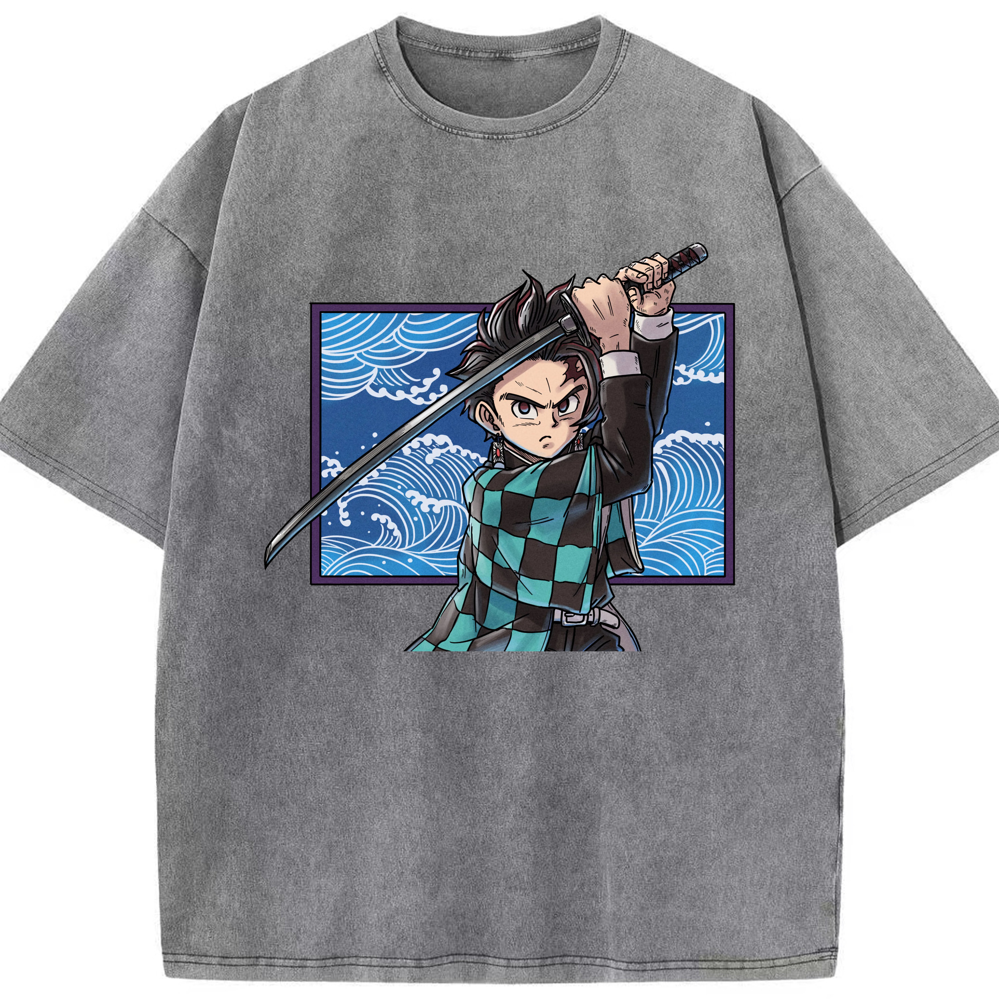 （画像用） 鬼滅の刃 竈門 炭治郎／かまど たんじろう Kamado Tanjirou 綿100% ヴィンテージ風 半袖Tシャツ（フロントプリント）