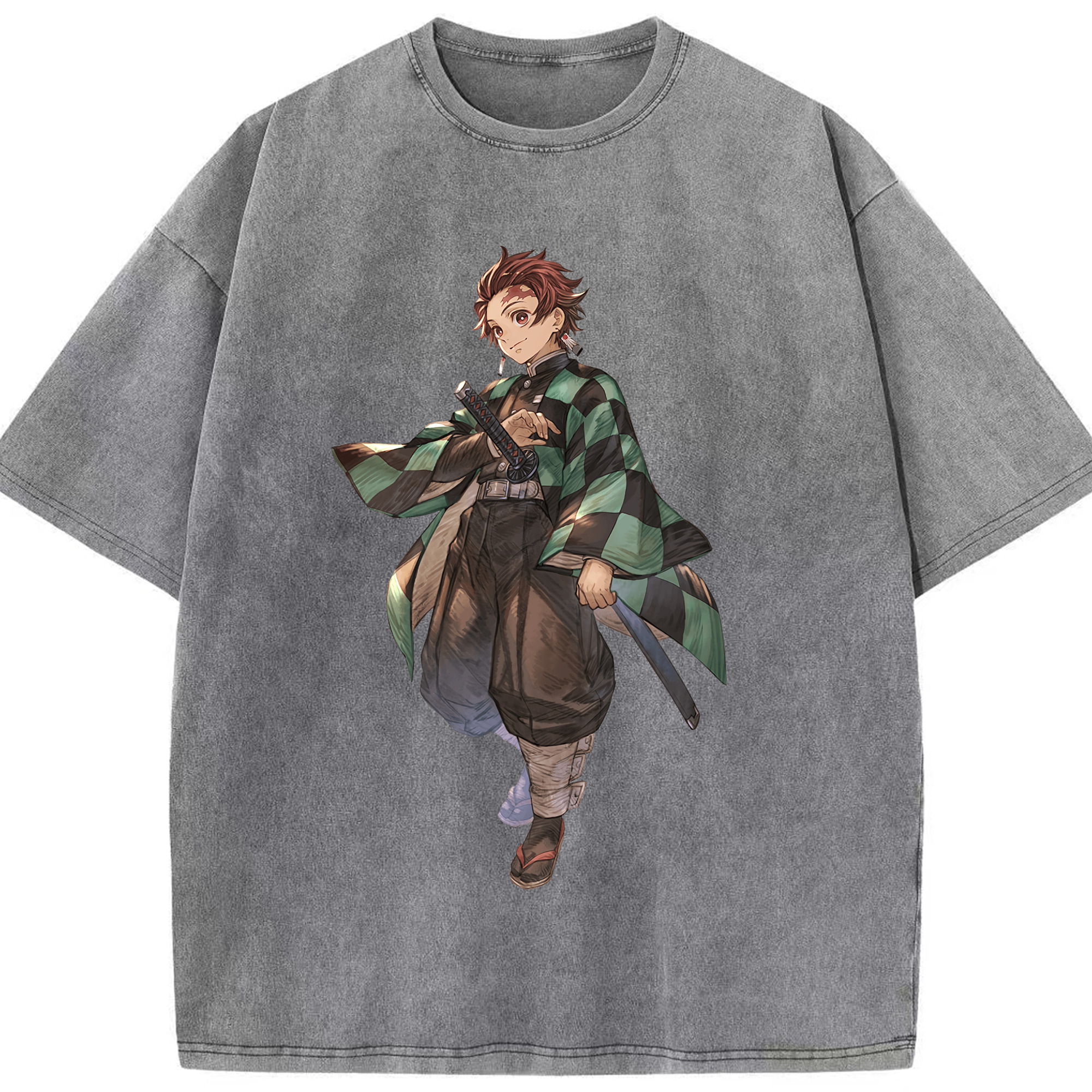 （画像用） 鬼滅の刃 竈門 炭治郎／かまど たんじろう Kamado Tanjirou 綿100% ヴィンテージ風 半袖Tシャツ（フロントプリント）