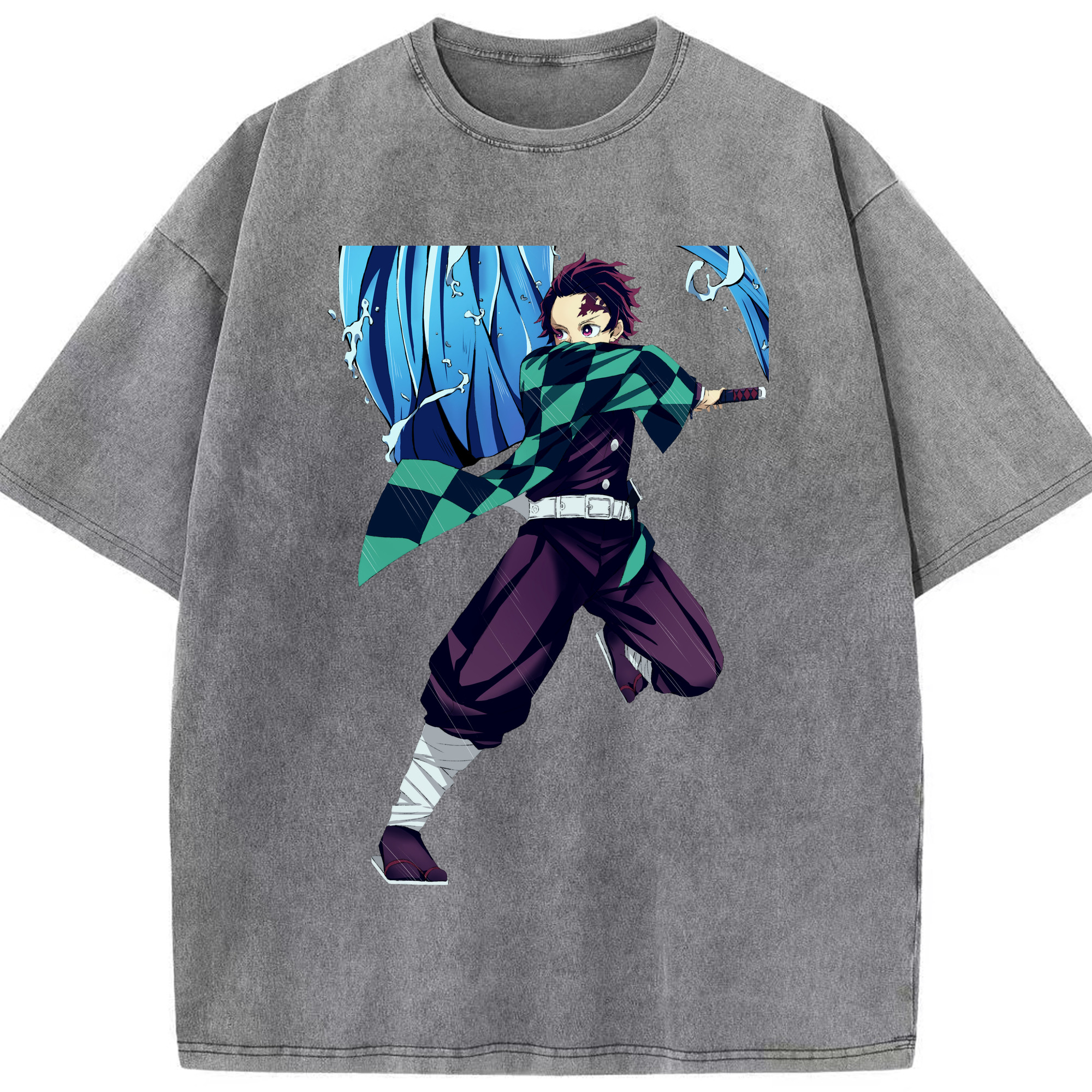 （画像用） 鬼滅の刃 竈門 炭治郎／かまど たんじろう Kamado Tanjirou 綿100% ヴィンテージ風 半袖Tシャツ（フロントプリント）
