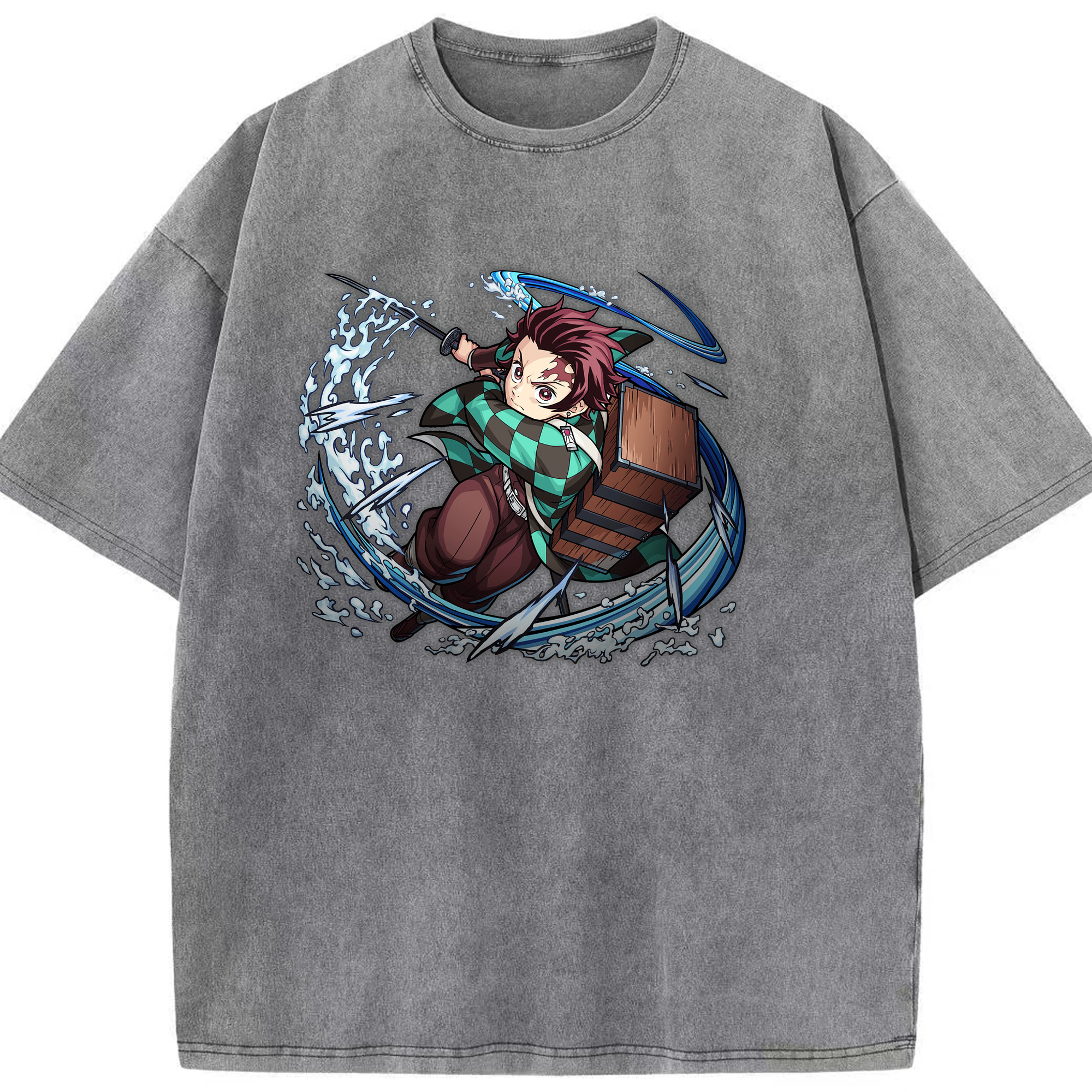 （画像用） 鬼滅の刃 竈門 炭治郎／かまど たんじろう Kamado Tanjirou 綿100% ヴィンテージ風 半袖Tシャツ（フロントプリント）