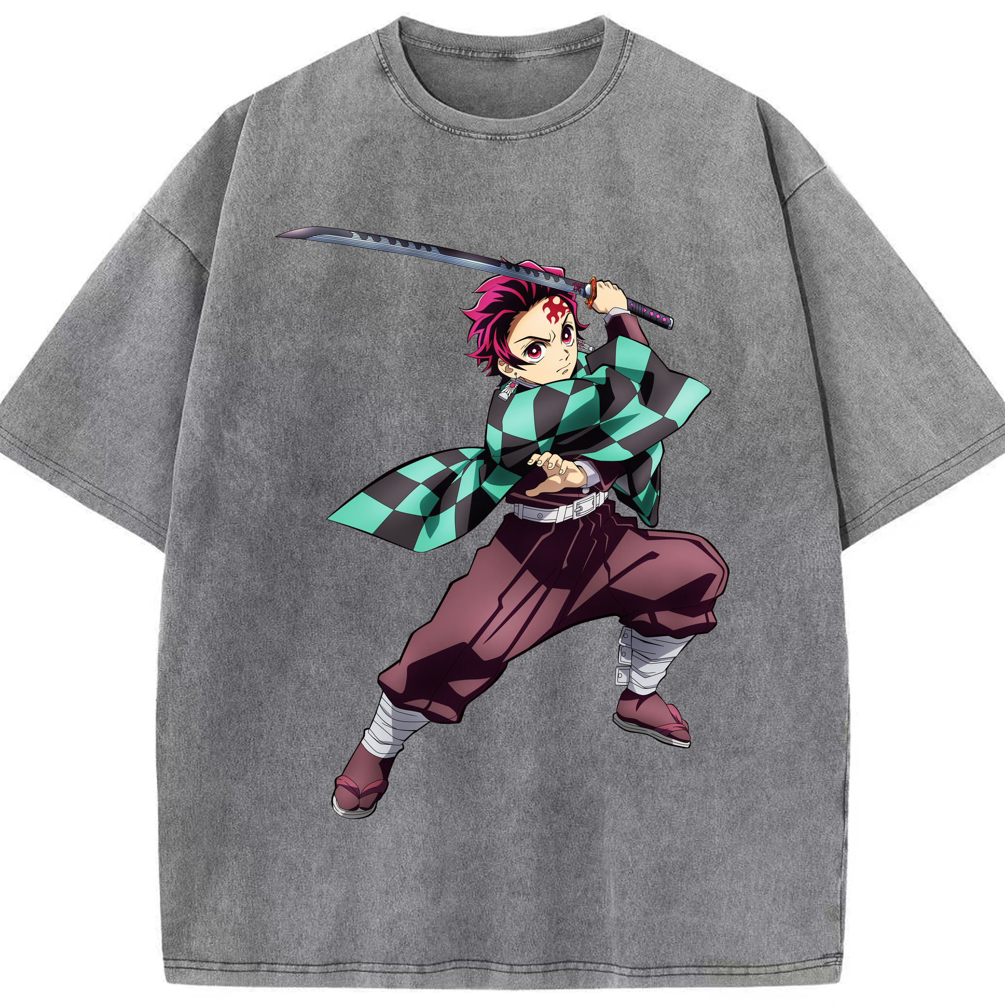 （画像用） 鬼滅の刃 竈門 炭治郎／かまど たんじろう Kamado Tanjirou 綿100% ヴィンテージ風 半袖Tシャツ（フロントプリント）
