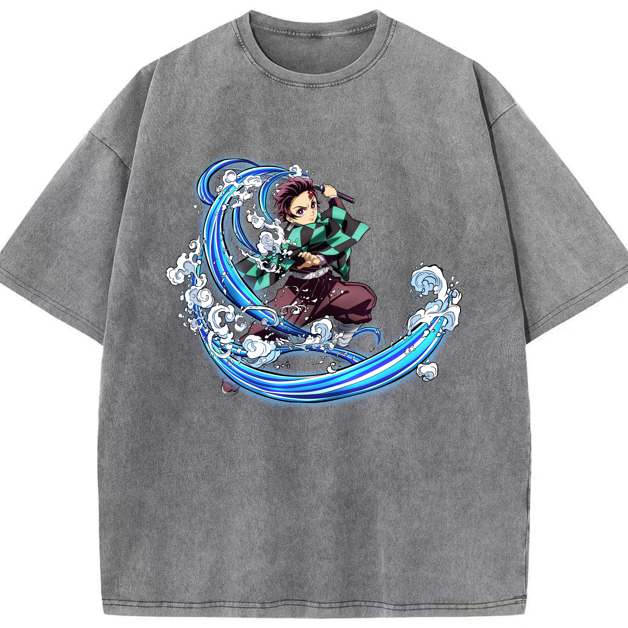（画像用） 鬼滅の刃 竈門 炭治郎／かまど たんじろう Kamado Tanjirou 綿100% ヴィンテージ風 半袖Tシャツ（フロントプリント）
