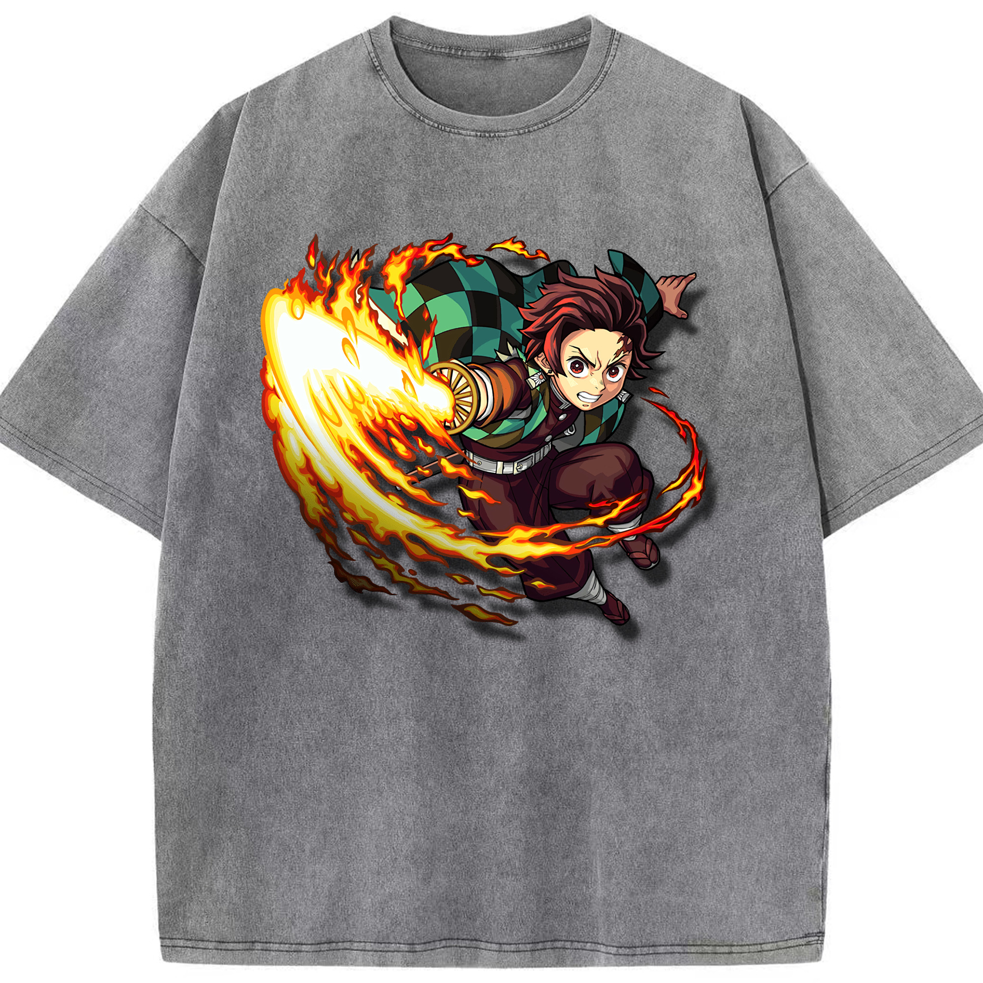 （画像用） 鬼滅の刃 竈門 炭治郎／かまど たんじろう Kamado Tanjirou 綿100% ヴィンテージ風 半袖Tシャツ（フロントプリント）