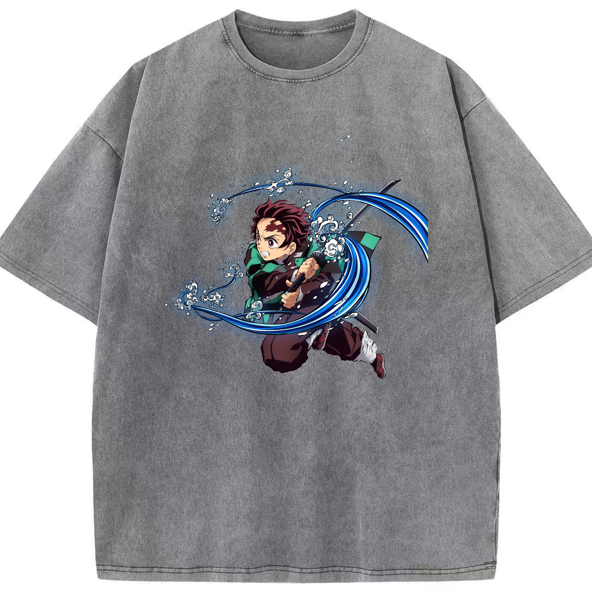 （画像用） 鬼滅の刃 竈門 炭治郎／かまど たんじろう Kamado Tanjirou 綿100% ヴィンテージ風 半袖Tシャツ（フロントプリント）