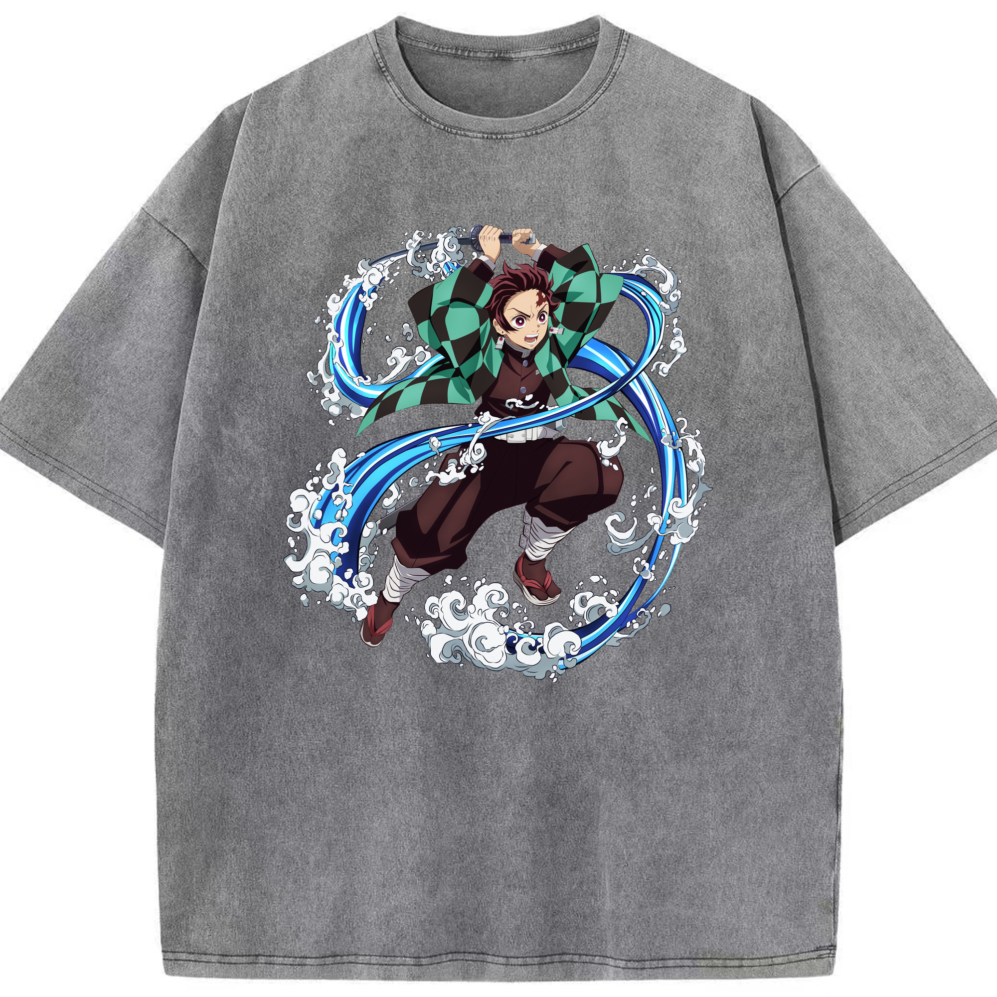 （画像用） 鬼滅の刃 竈門 炭治郎／かまど たんじろう Kamado Tanjirou 綿100% ヴィンテージ風 半袖Tシャツ（フロントプリント）