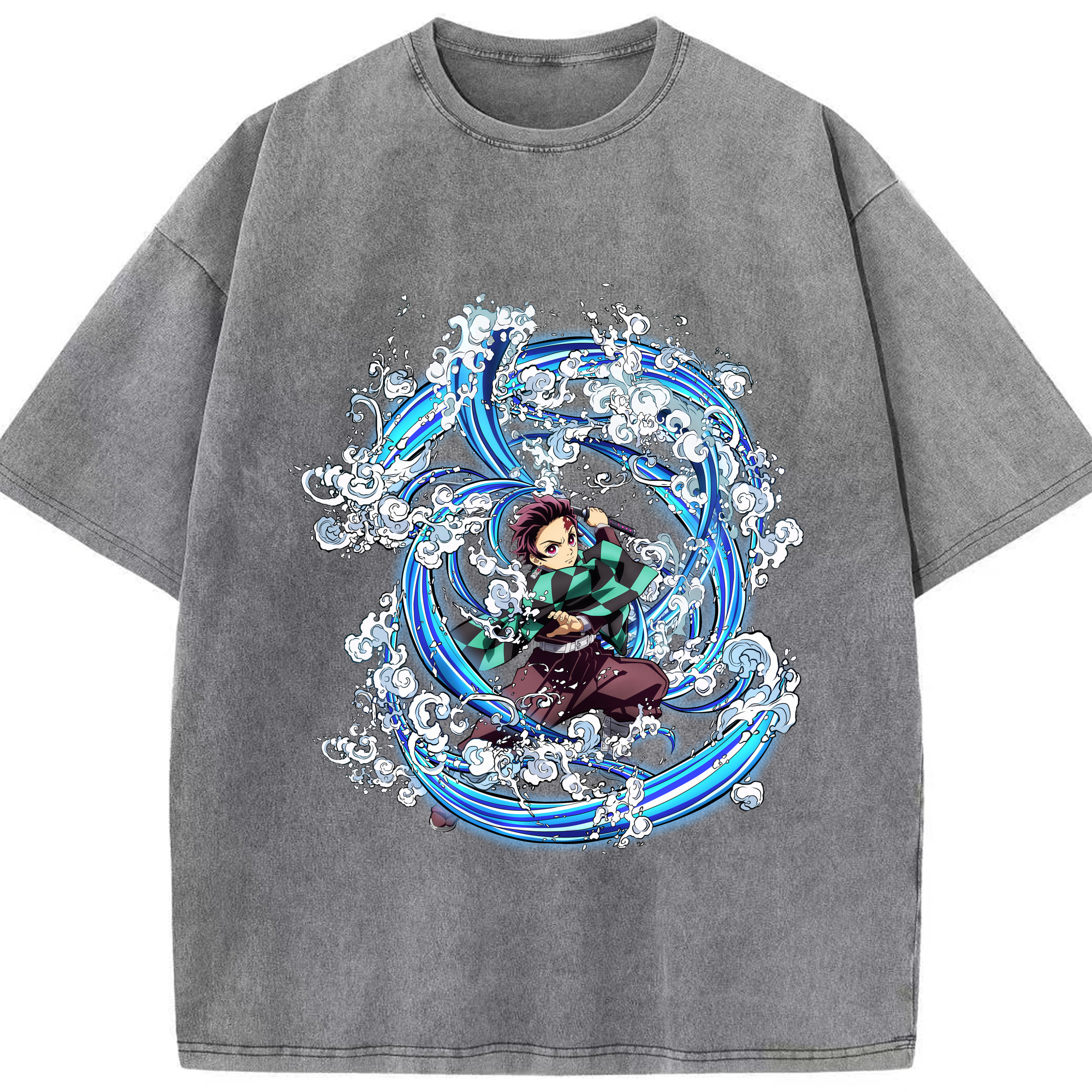 （画像用） 鬼滅の刃 竈門 炭治郎／かまど たんじろう Kamado Tanjirou 綿100% ヴィンテージ風 半袖Tシャツ（フロントプリント）
