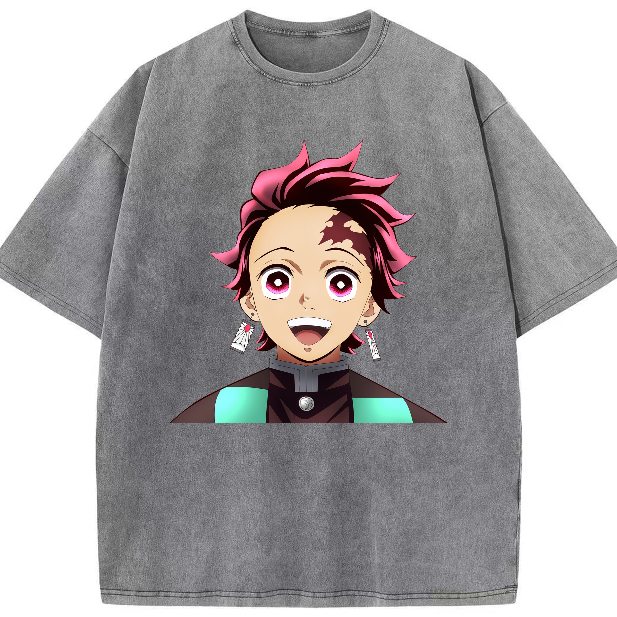 （画像用） 鬼滅の刃 竈門 炭治郎／かまど たんじろう Kamado Tanjirou 綿100% ヴィンテージ風 半袖Tシャツ（フロントプリント）