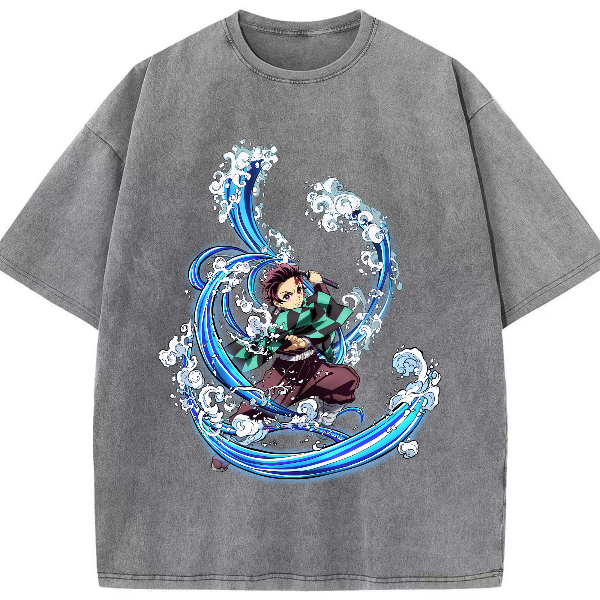 （画像用） 鬼滅の刃 竈門 炭治郎／かまど たんじろう Kamado Tanjirou 綿100% ヴィンテージ風 半袖Tシャツ（フロントプリント）