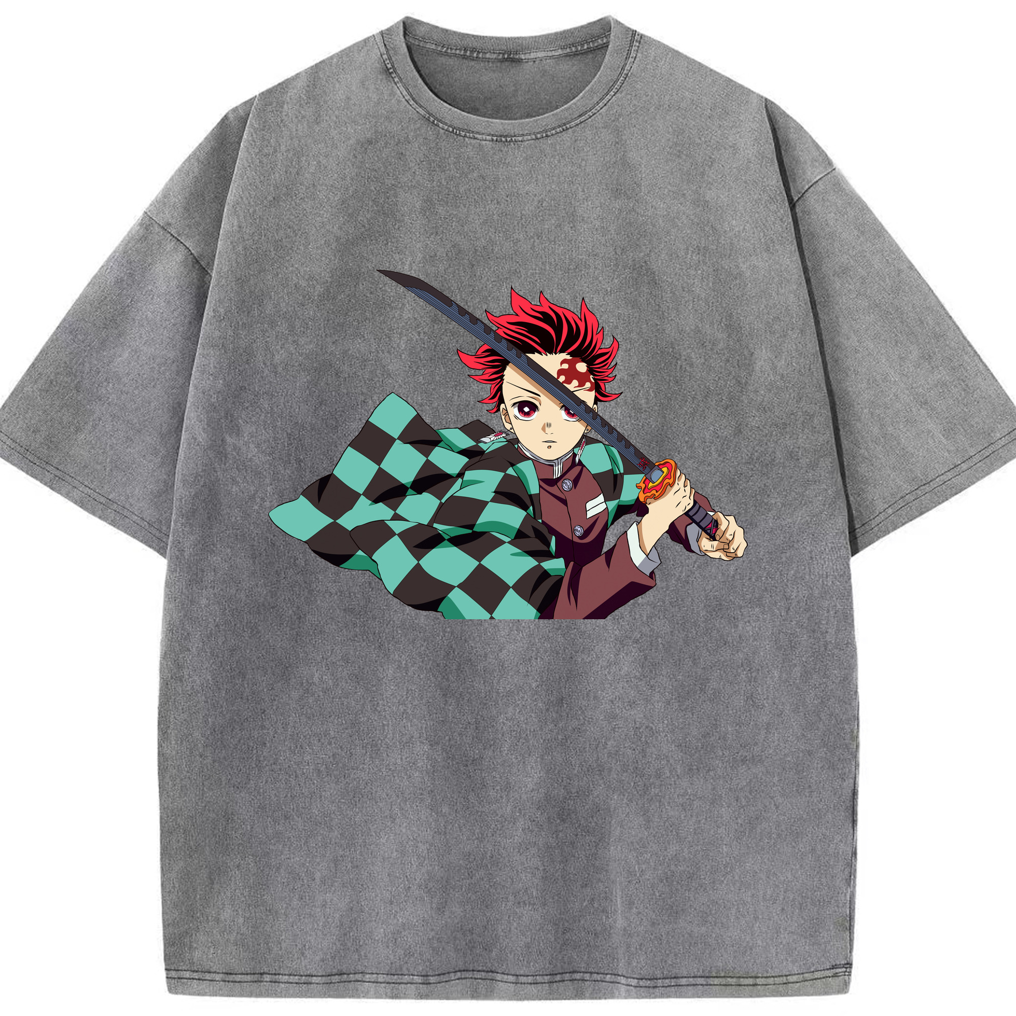 （画像用） 鬼滅の刃 竈門 炭治郎／かまど たんじろう Kamado Tanjirou 綿100% ヴィンテージ風 半袖Tシャツ（フロントプリント）