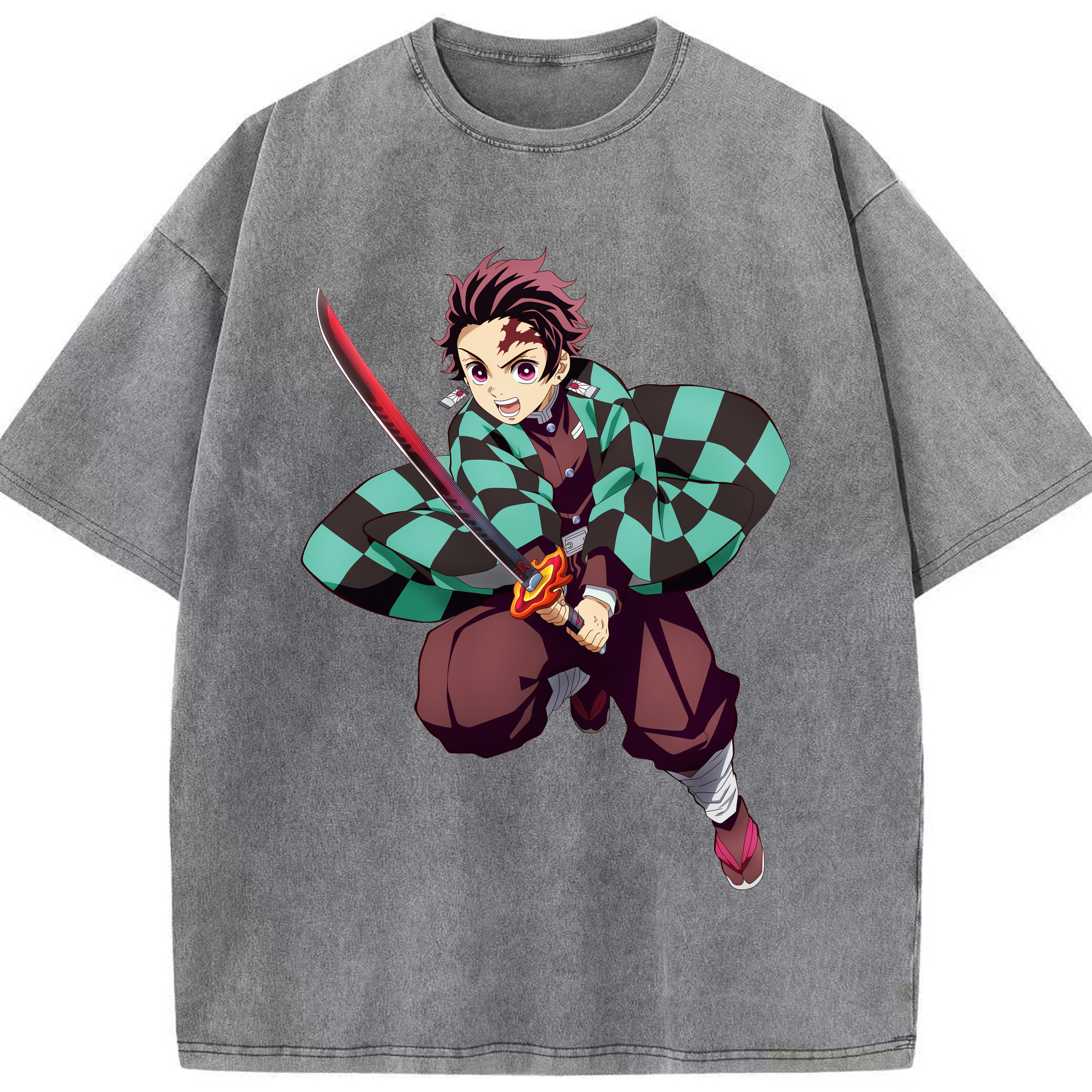 （画像用） 鬼滅の刃 竈門 炭治郎／かまど たんじろう Kamado Tanjirou 綿100% ヴィンテージ風 半袖Tシャツ（フロントプリント）