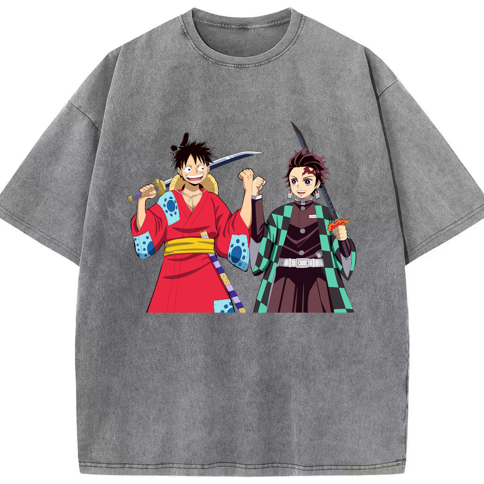 （画像用） 鬼滅の刃 竈門 炭治郎／かまど たんじろう Kamado Tanjirou 綿100% ヴィンテージ風 半袖Tシャツ（フロントプリント）